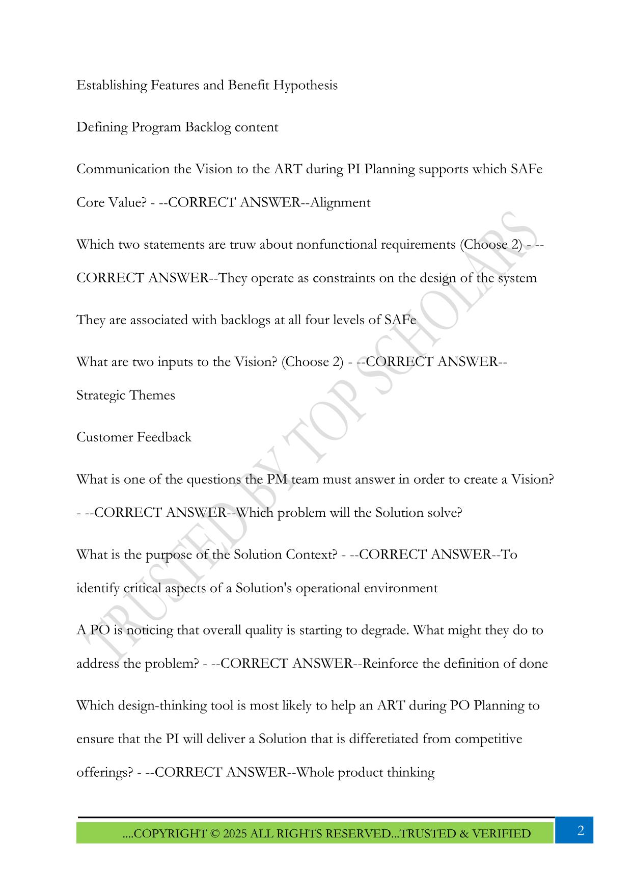 SAFe POPM 5.0 Exam 2025 Questions and Answers