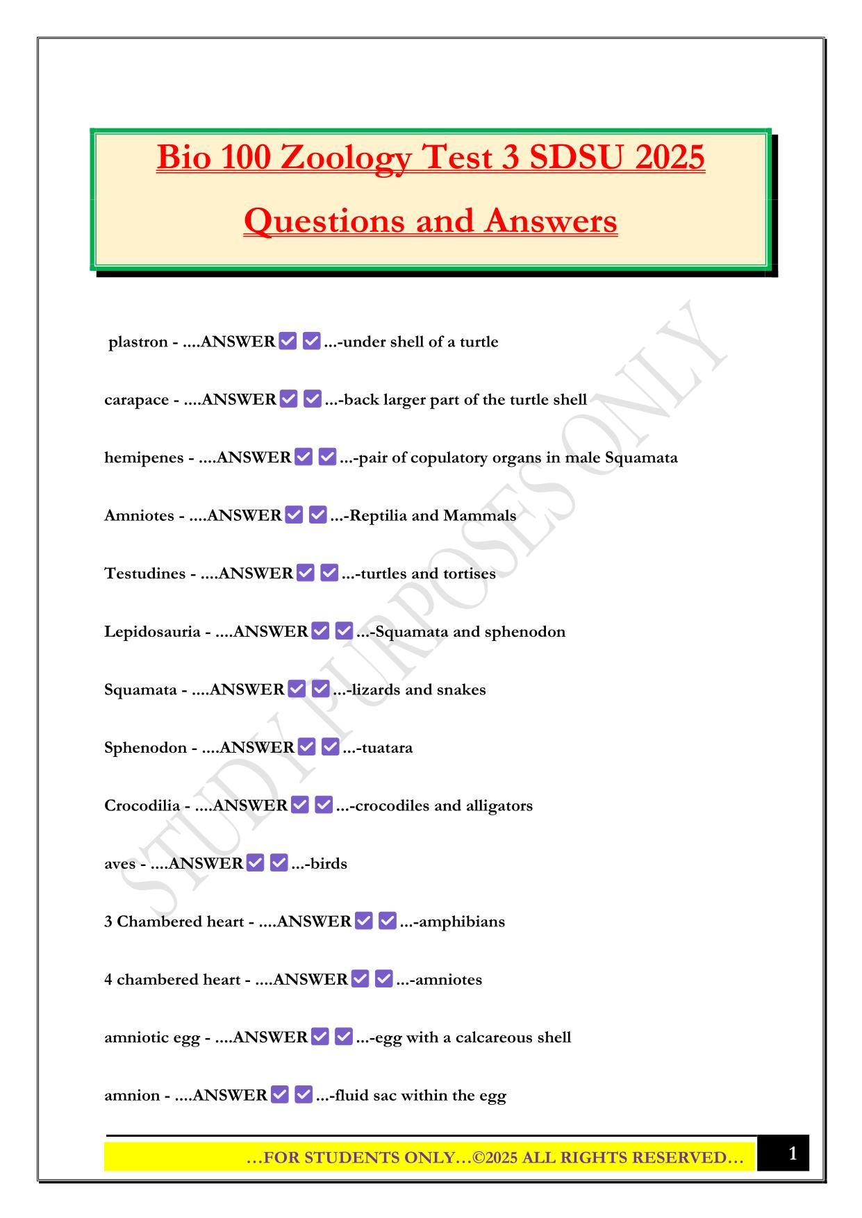 BIO100 Bundled Exams 2025/2026 |Questions and Answers|100% Pass