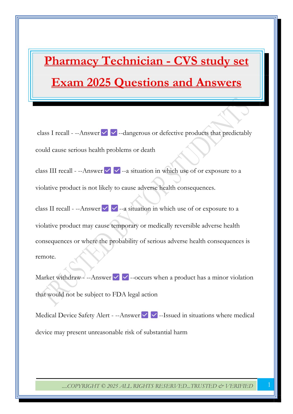 Pharmacy Technician - CVS study set Exam 2025 Questions and Answers