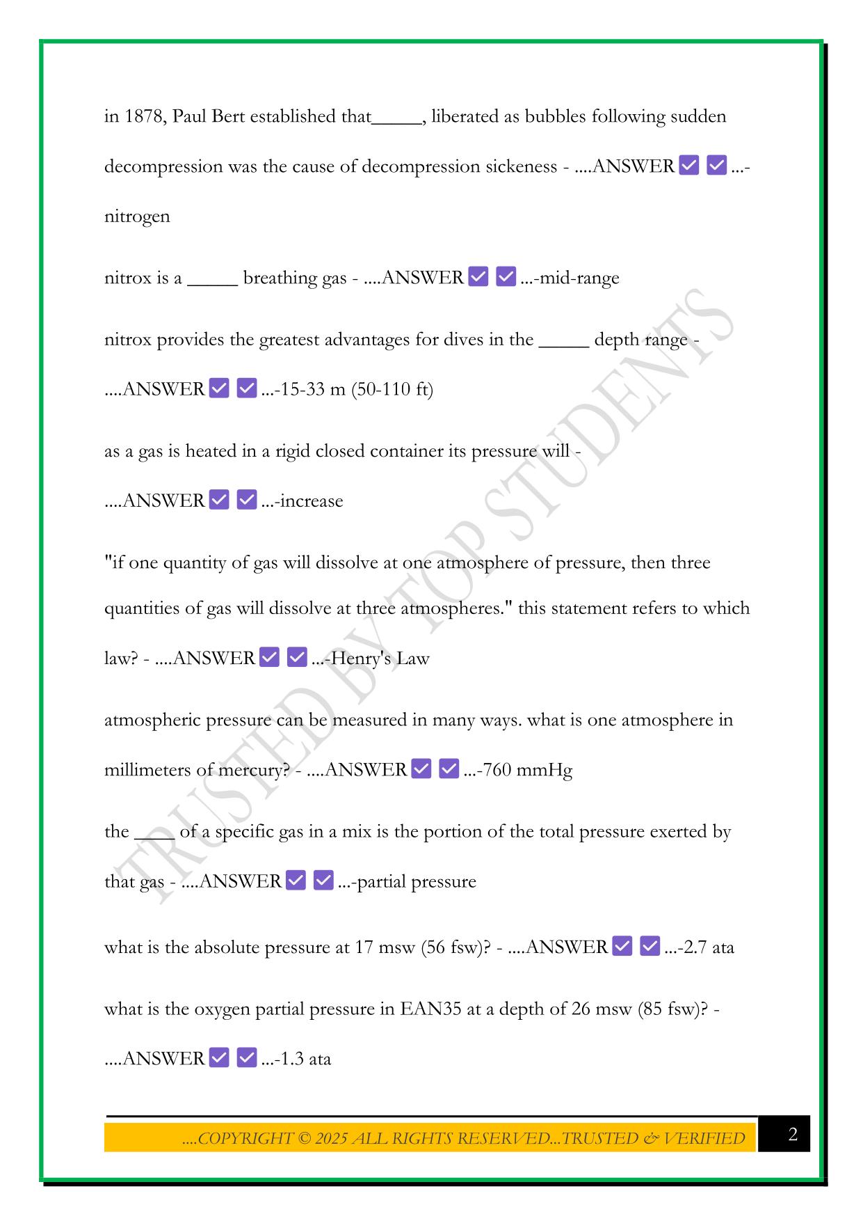 NAUI NITROX DIVER EXAM 2025 QUESTIONS AND ANSWERS