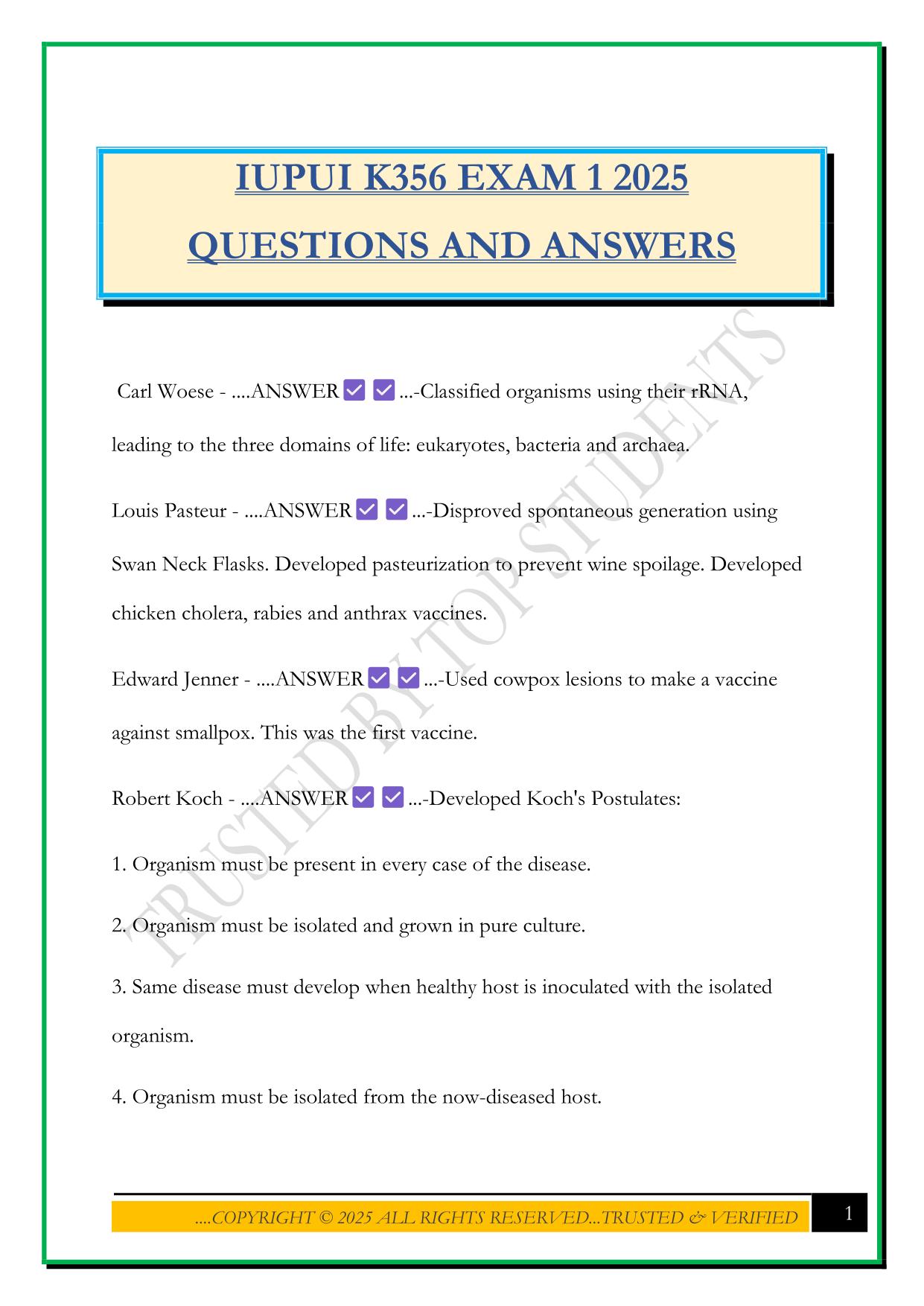 IUPUI K356 EXAM 1 2025 QUESTIONS AND ANSWERS