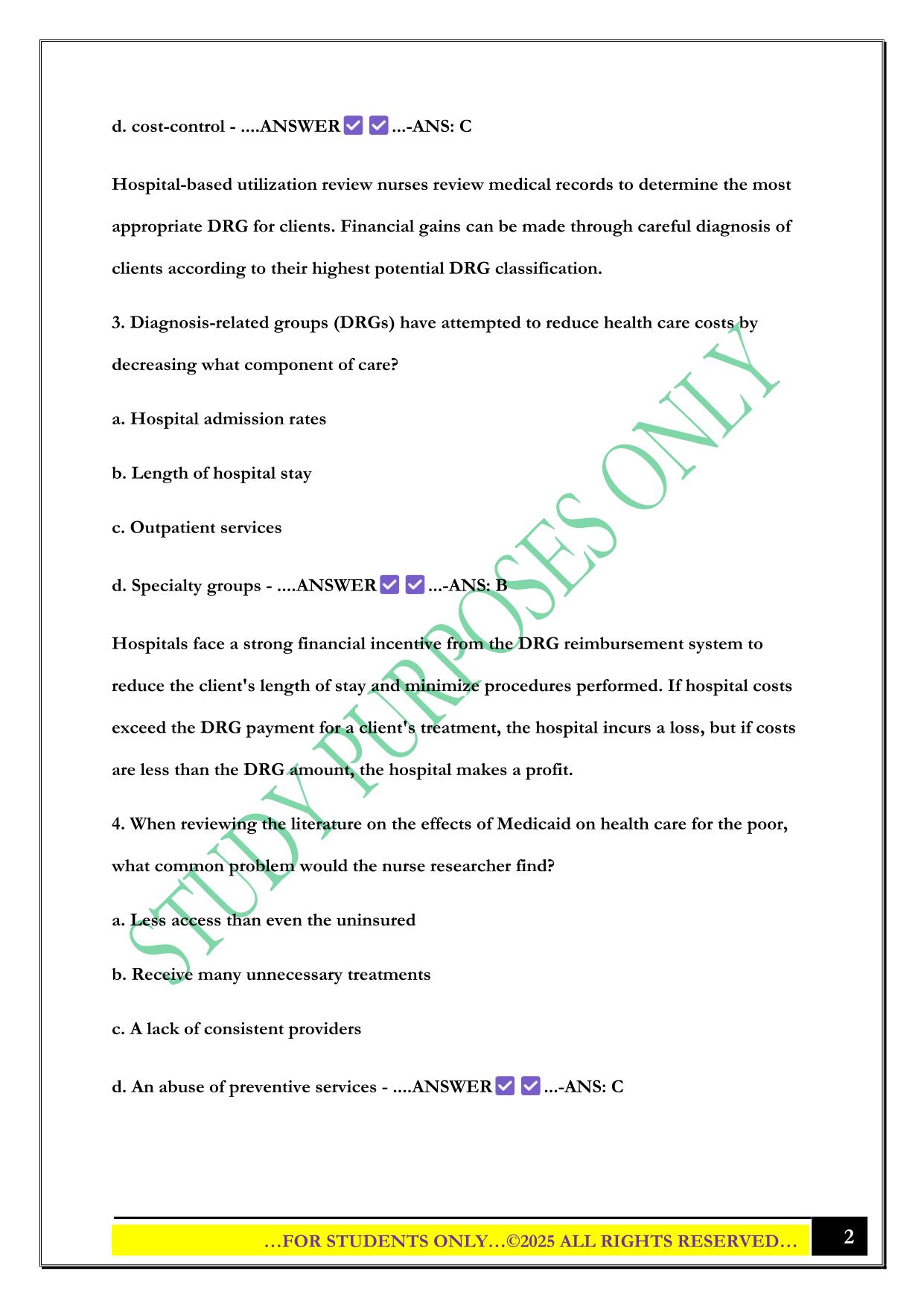 Health Care Systems/Health Policy Exam 2025 Questions and Answers