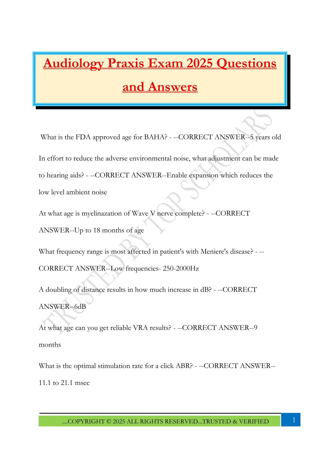 Audiology Praxis Exam 2025 Questions and Answers