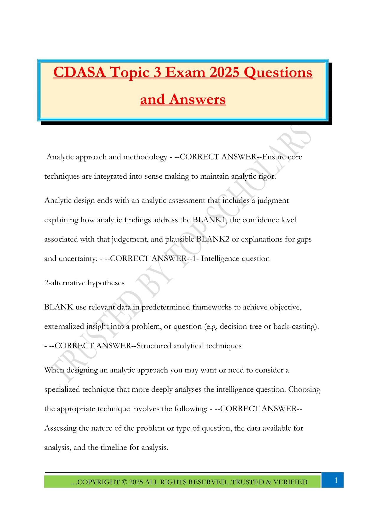 CDASA Topic 3 Exam 2025 Questions and Answers