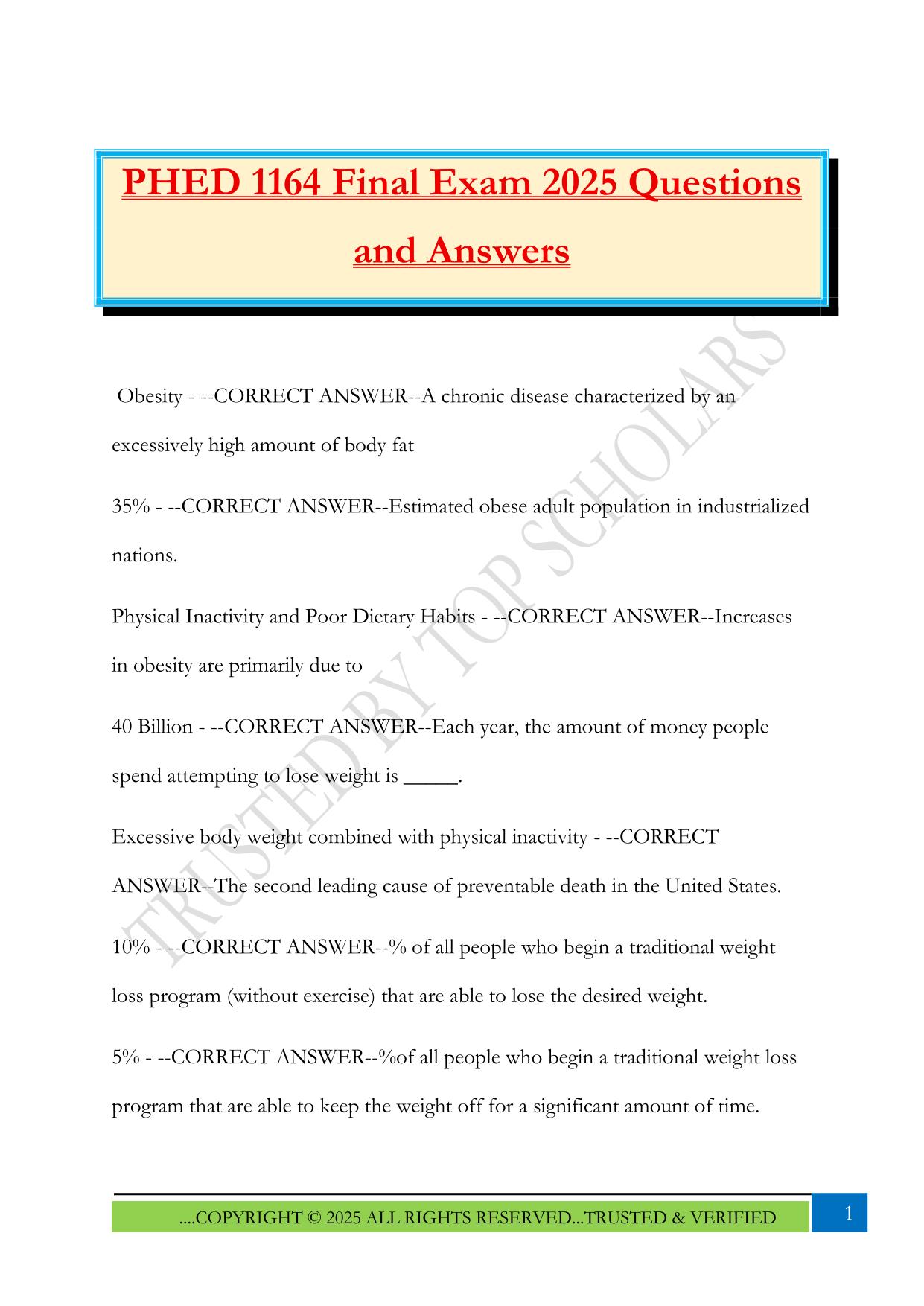 PHED 1164 Final Exam 2025 Questions and Answers