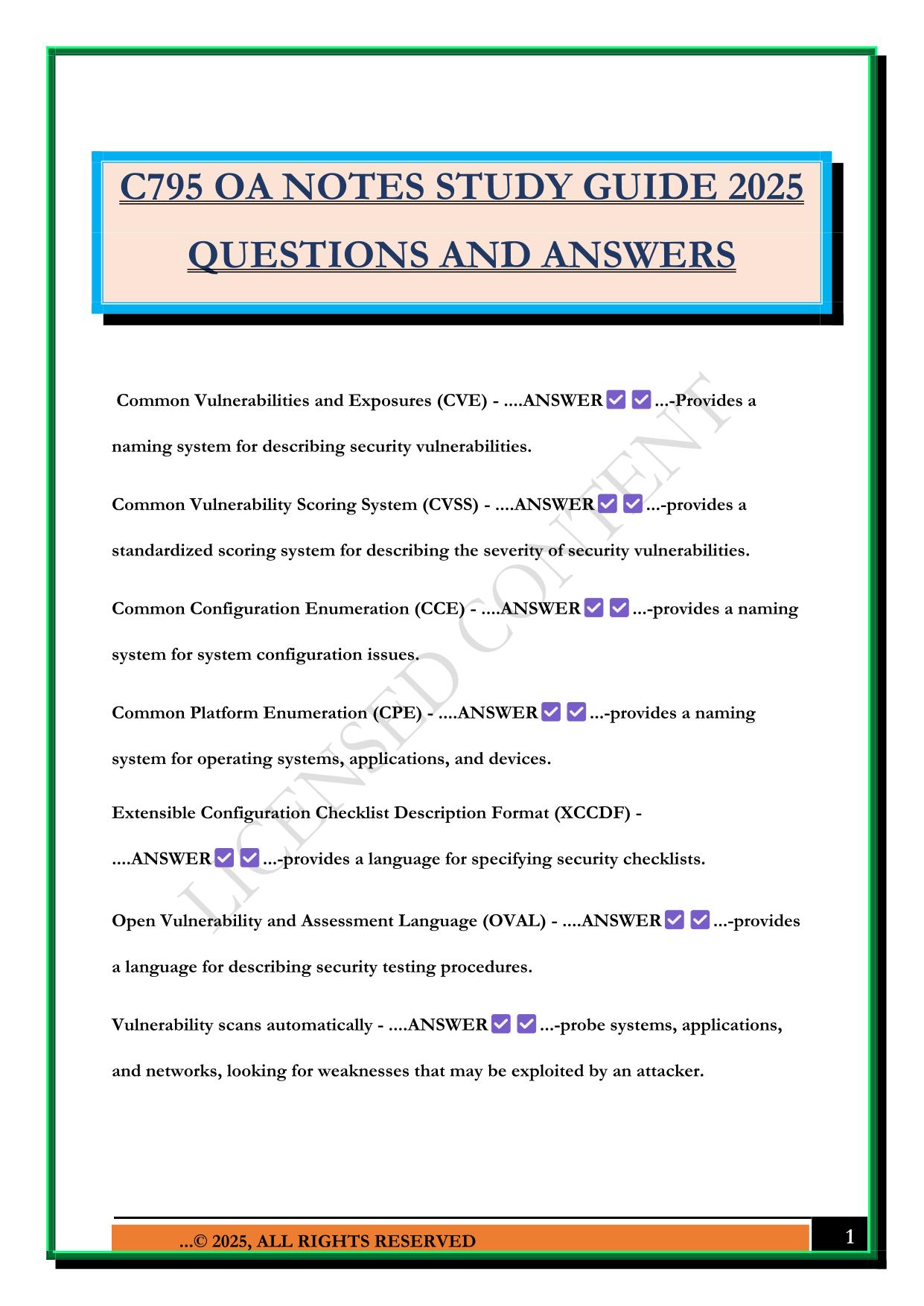 C795 OA NOTES STUDY GUIDE 2025 QUESTIONS AND ANSWERS