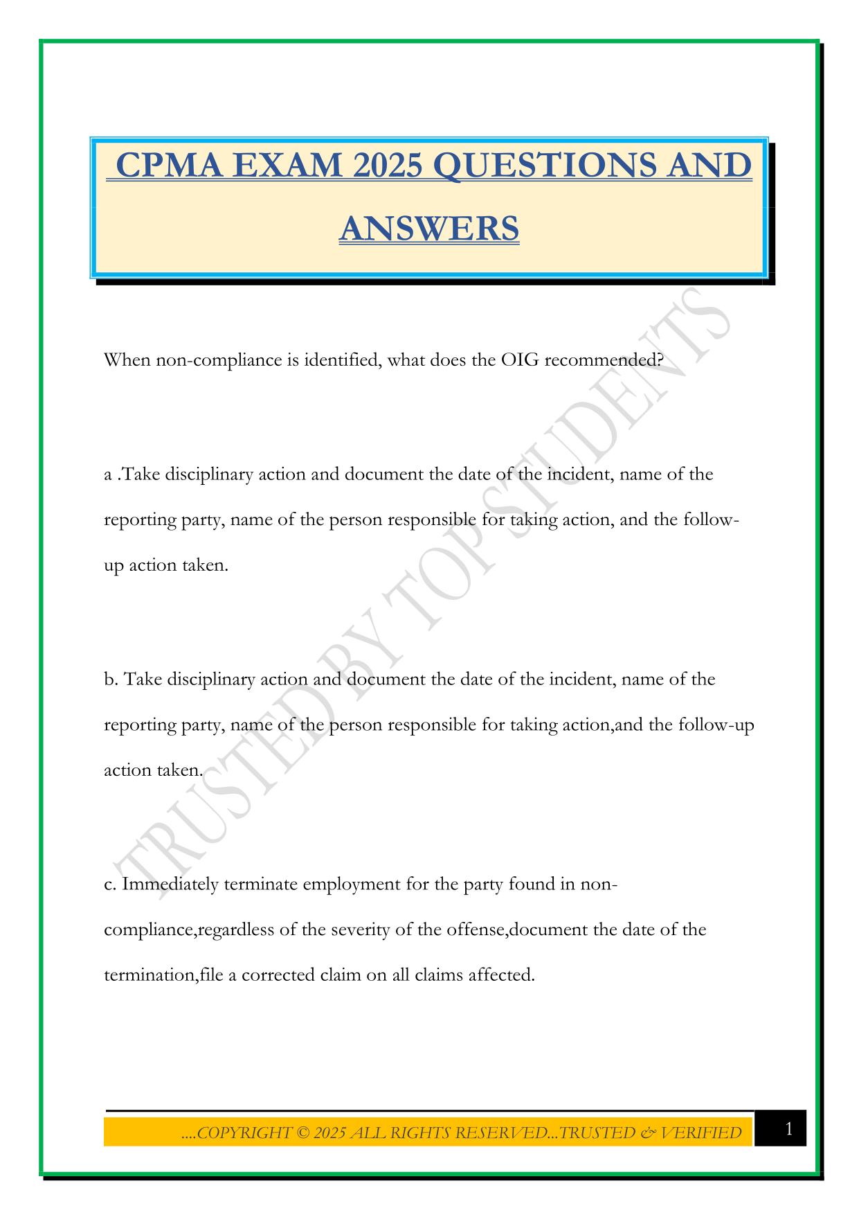 CPMA EXAM 2025 QUESTIONS AND ANSWERS