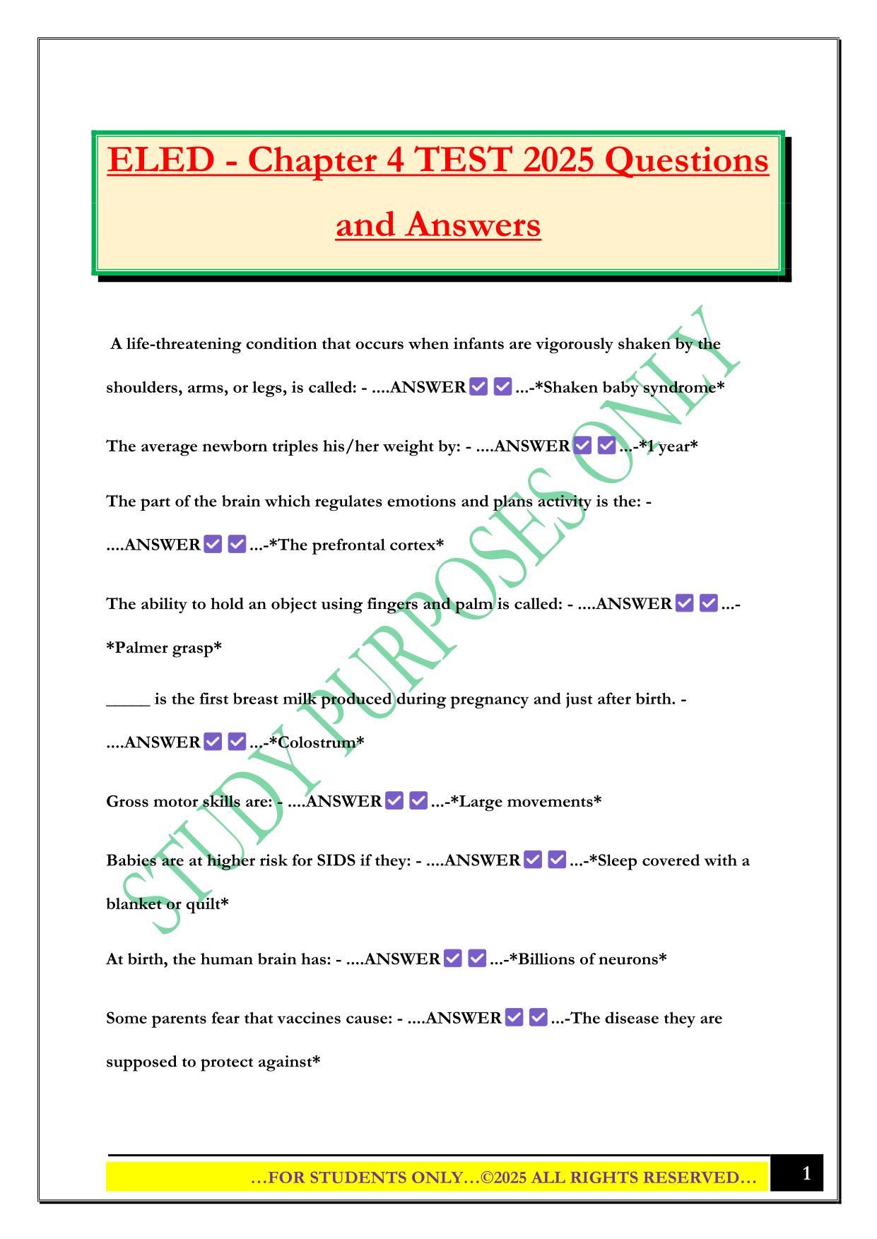 ELED - Chapter 4 TEST 2025 Questions and Answers