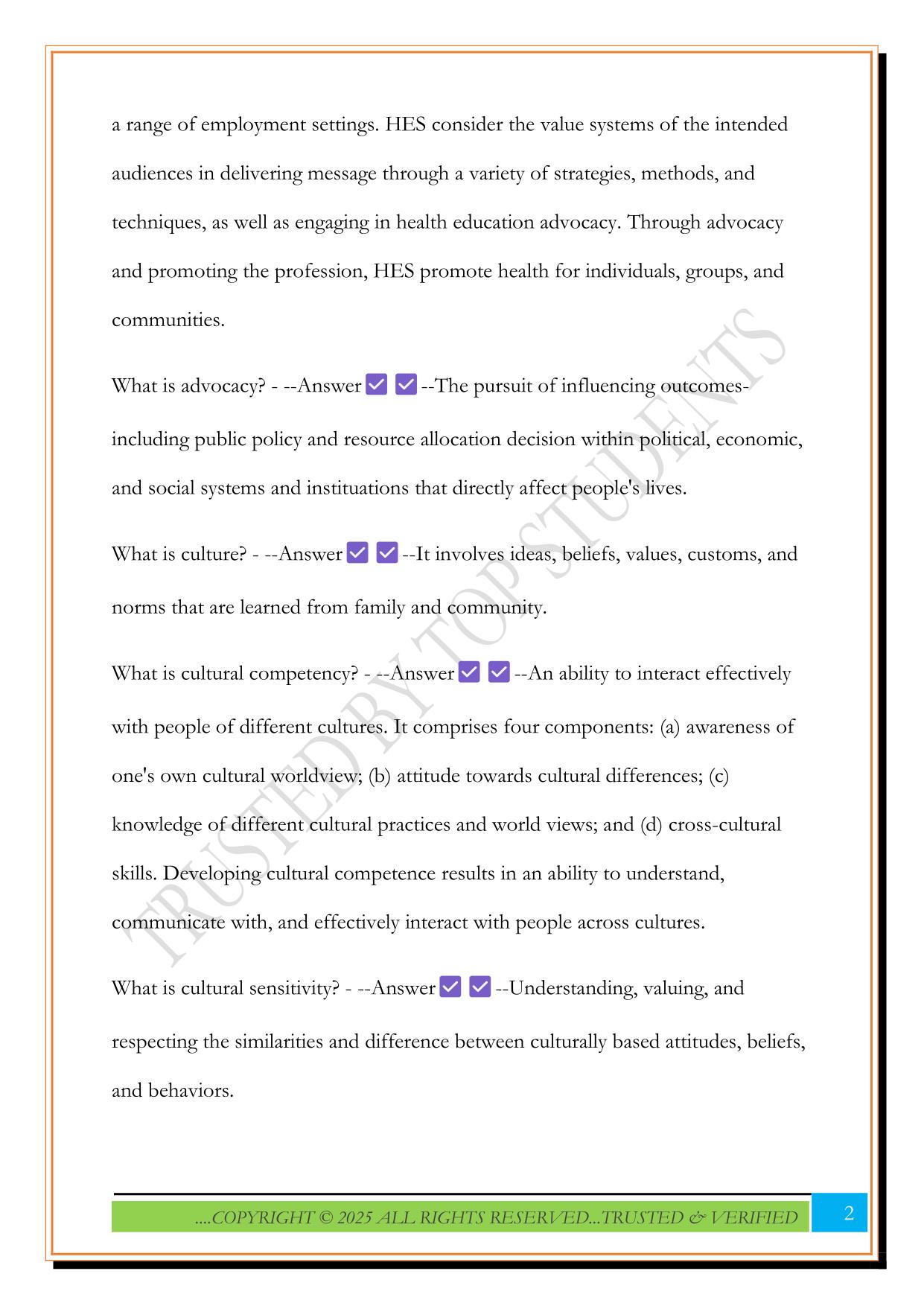 CHES Exam- Area of Responsibility VII Exam 2025 Questions and Answers