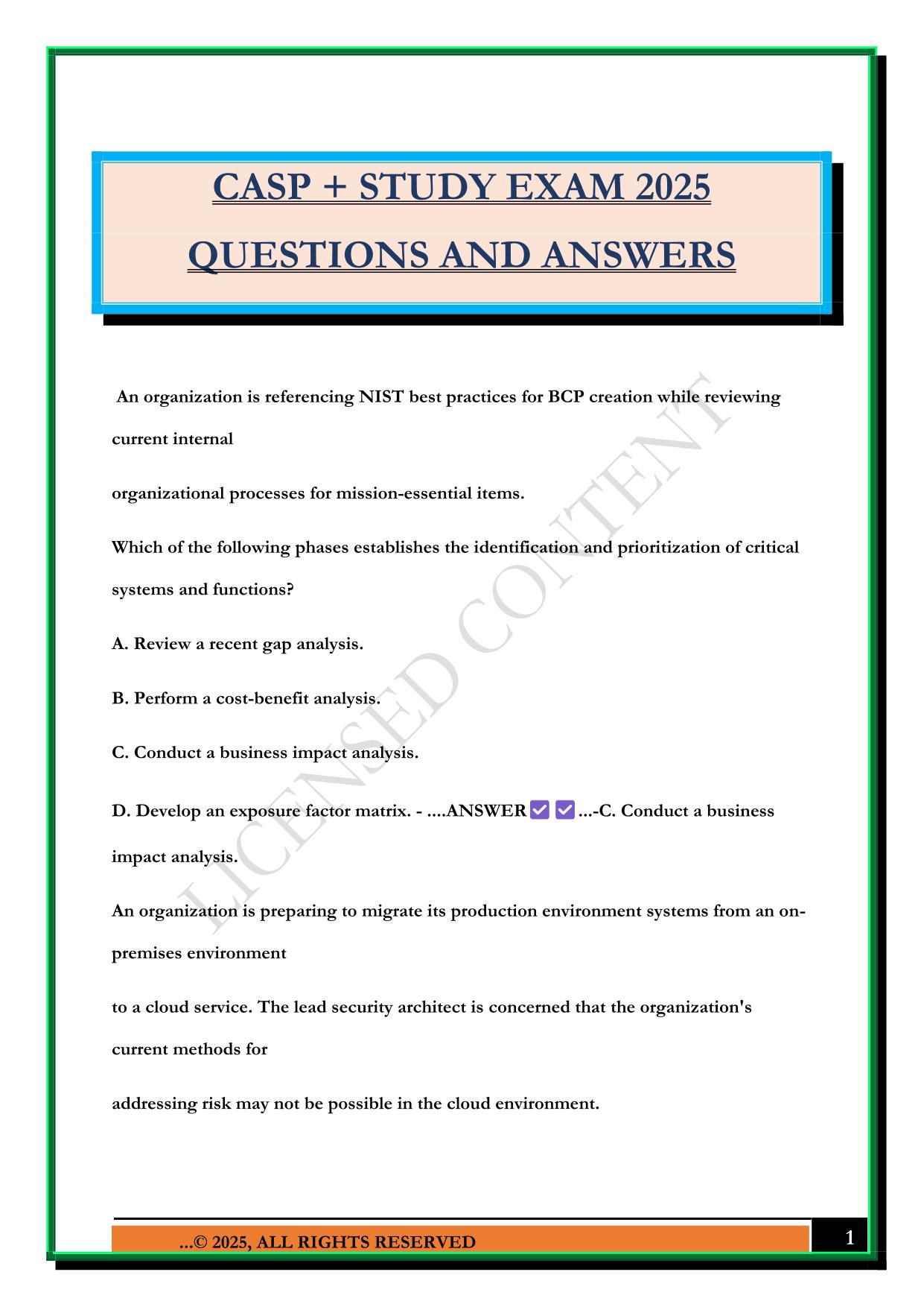 CASP + STUDY EXAM 2025 QUESTIONS AND ANSWERS