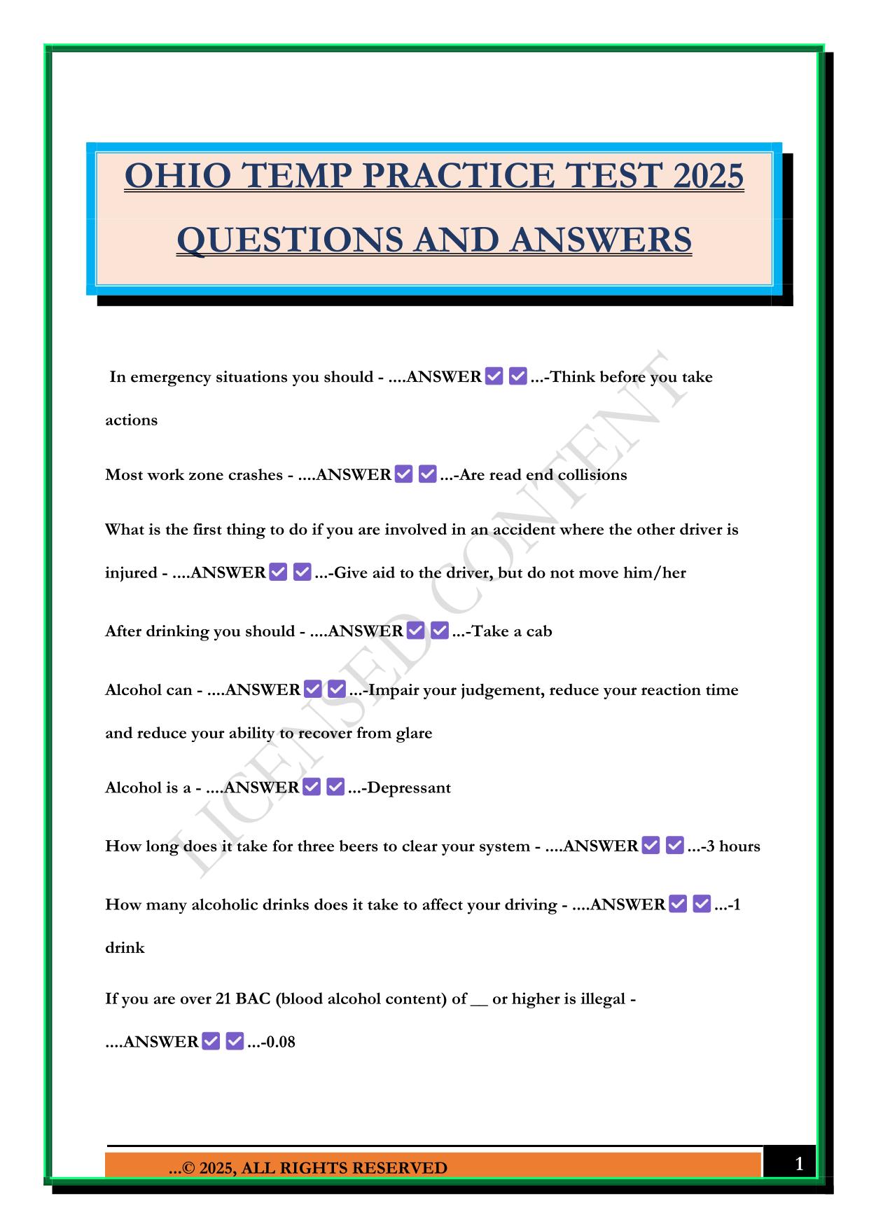 OHIO TEMP PRACTICE TEST 2025 QUESTIONS AND ANSWERS