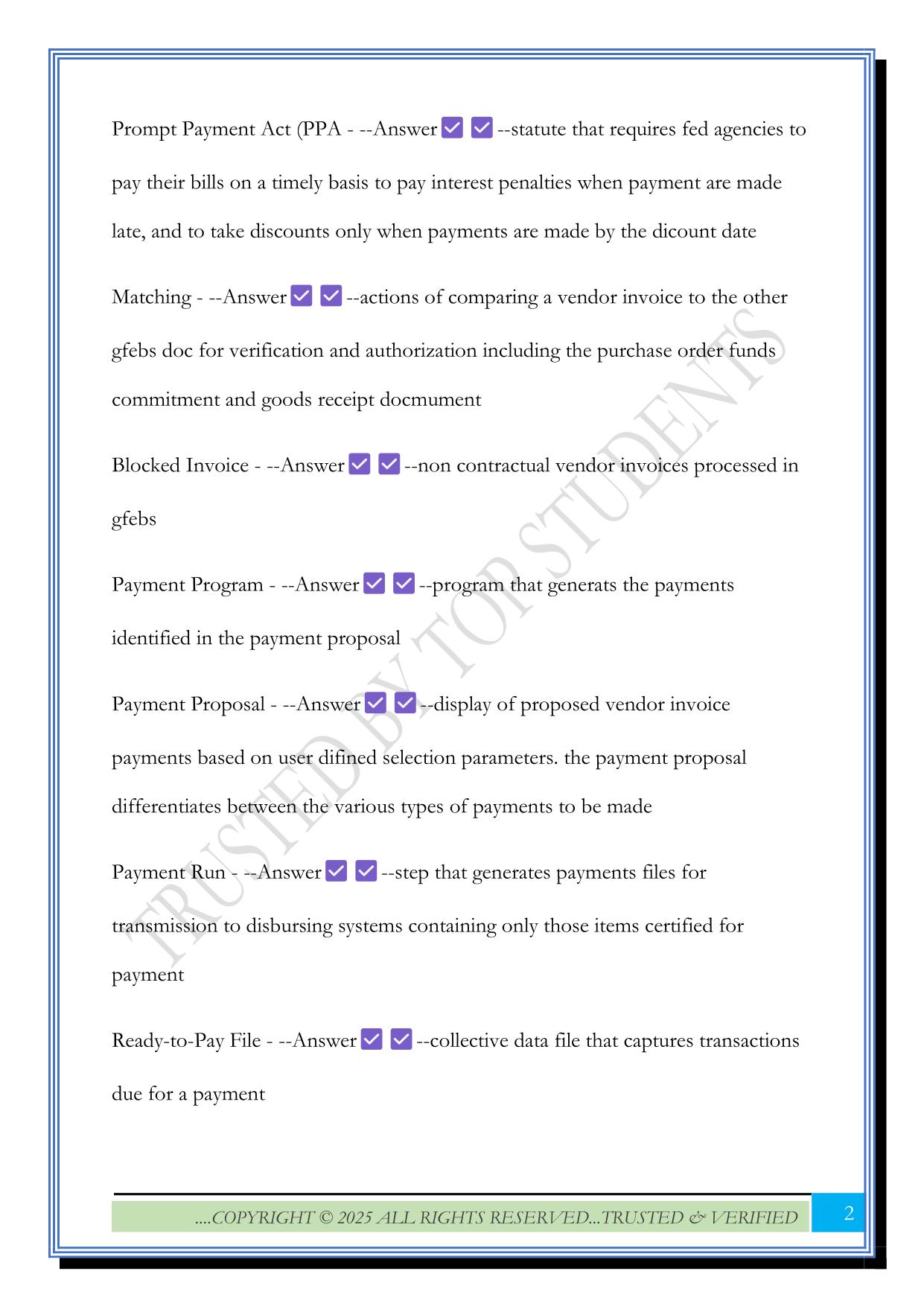 GFEBS L251E Accounts Payable Process Overview Exam 2025 Questions and Answers
