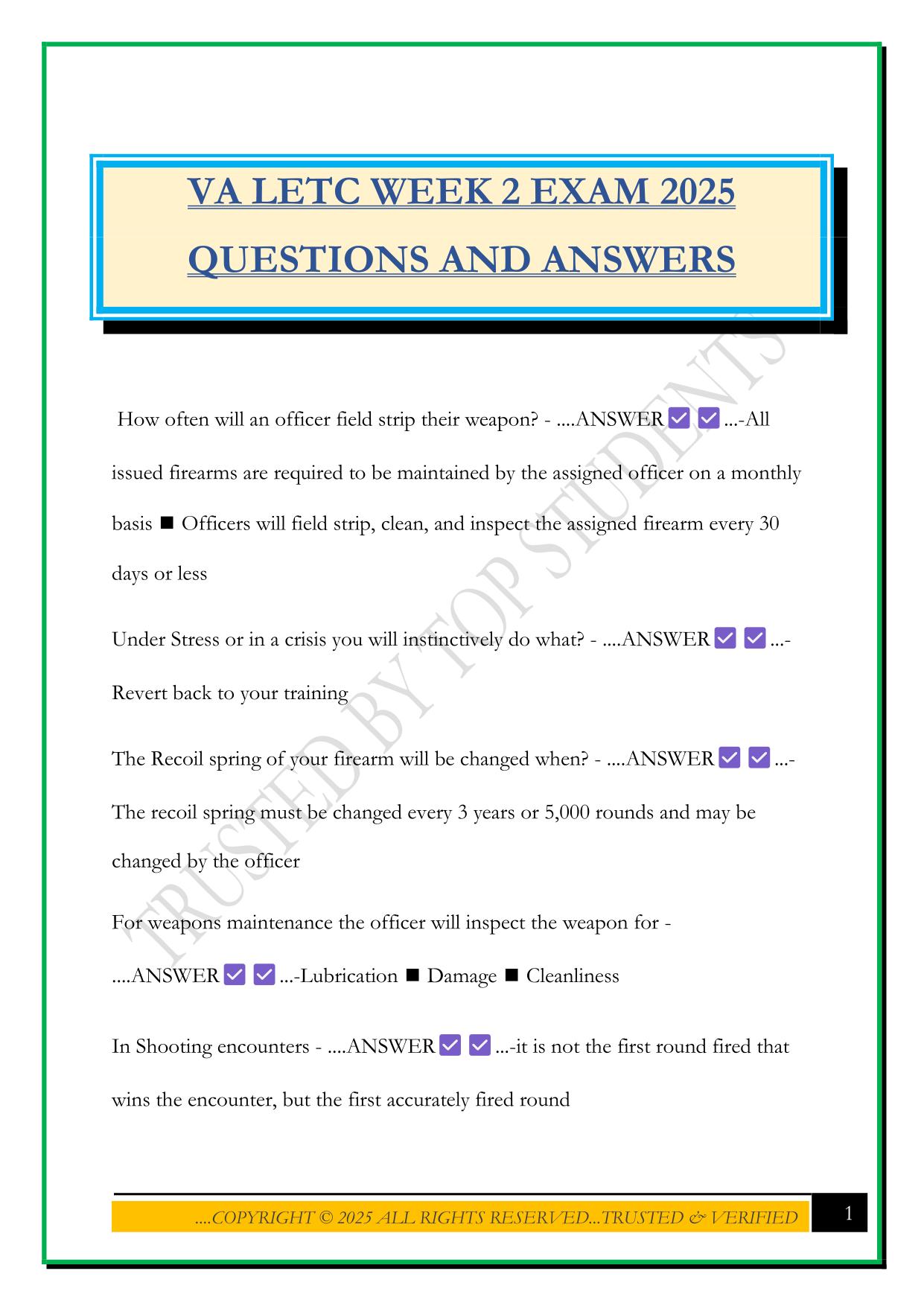 VA LETC WEEK 2 EXAM 2025 QUESTIONS AND ANSWERS
