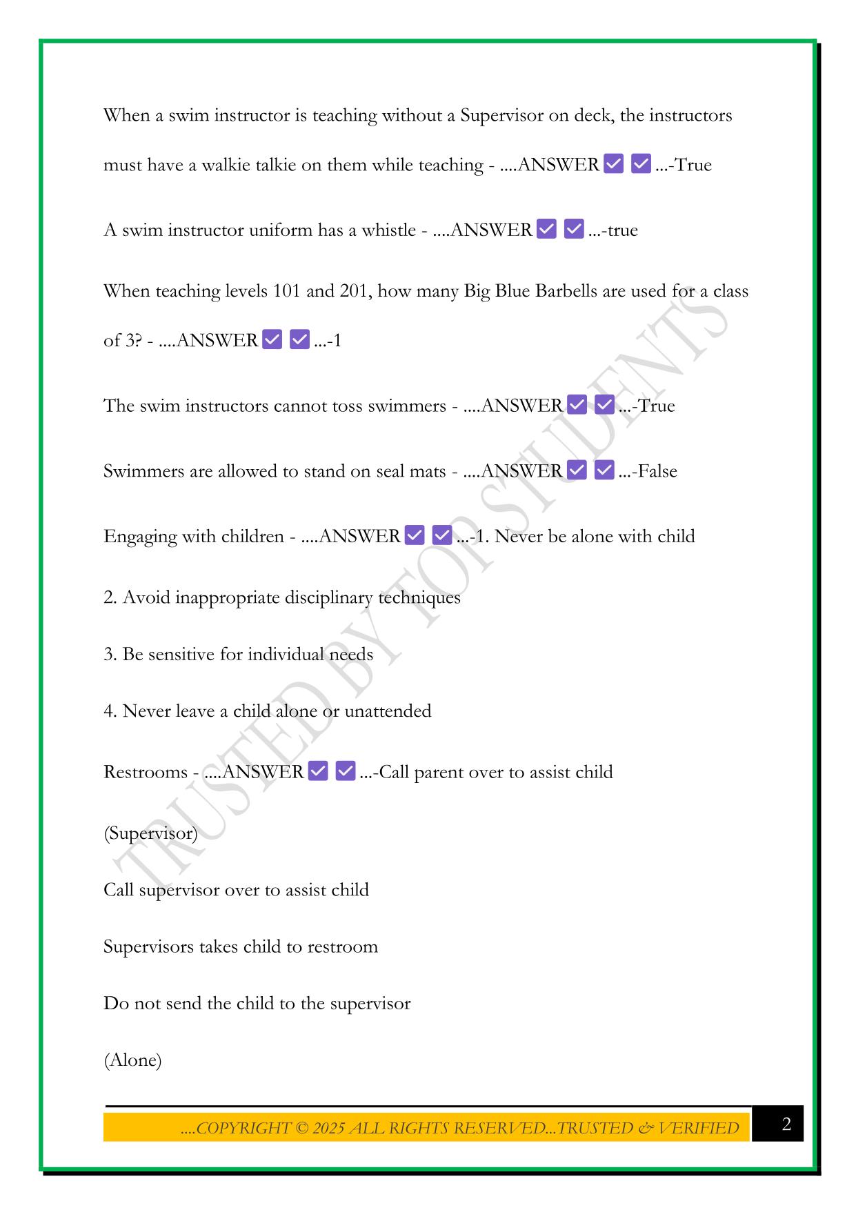 LIFETIME SWIM INSTRUCTOR SAFETY EXAM 2025 QUESTIONS AND ANSWERS