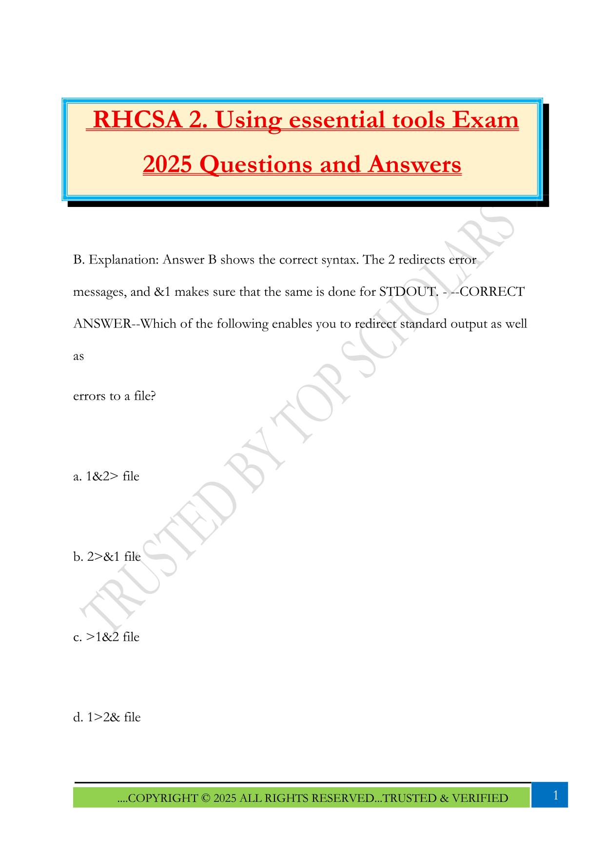 RHCSA 2. Using essential tools Exam 2025 Questions and Answers