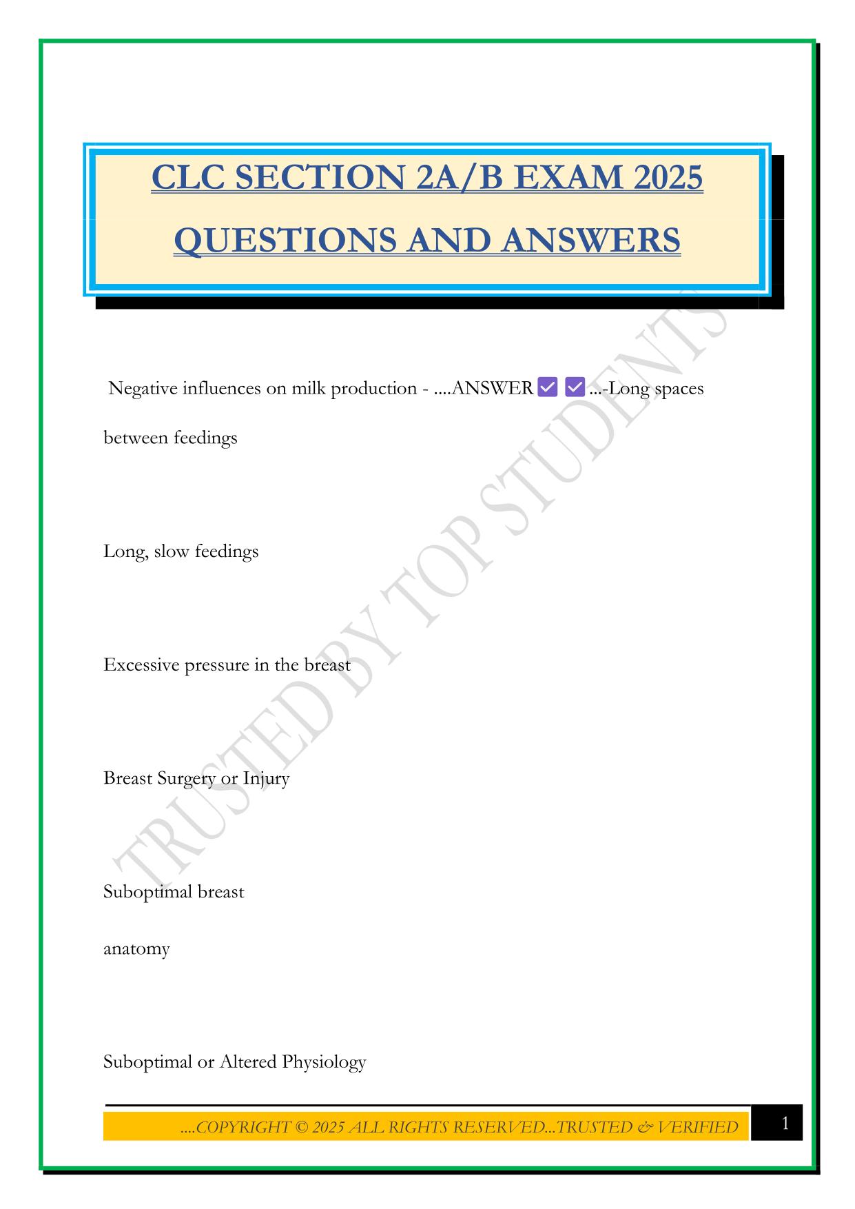 CLC SECTION 2A/B EXAM 2025 QUESTIONS AND ANSWERS