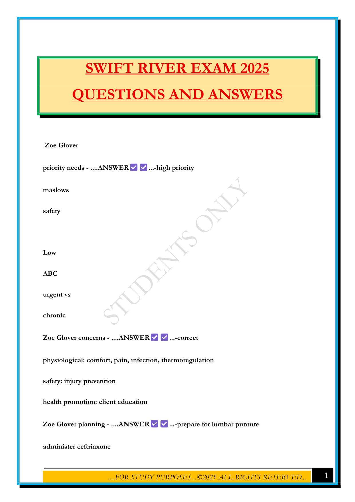 SWIFT RIVER EXAM 2025 QUESTIONS AND ANSWERS