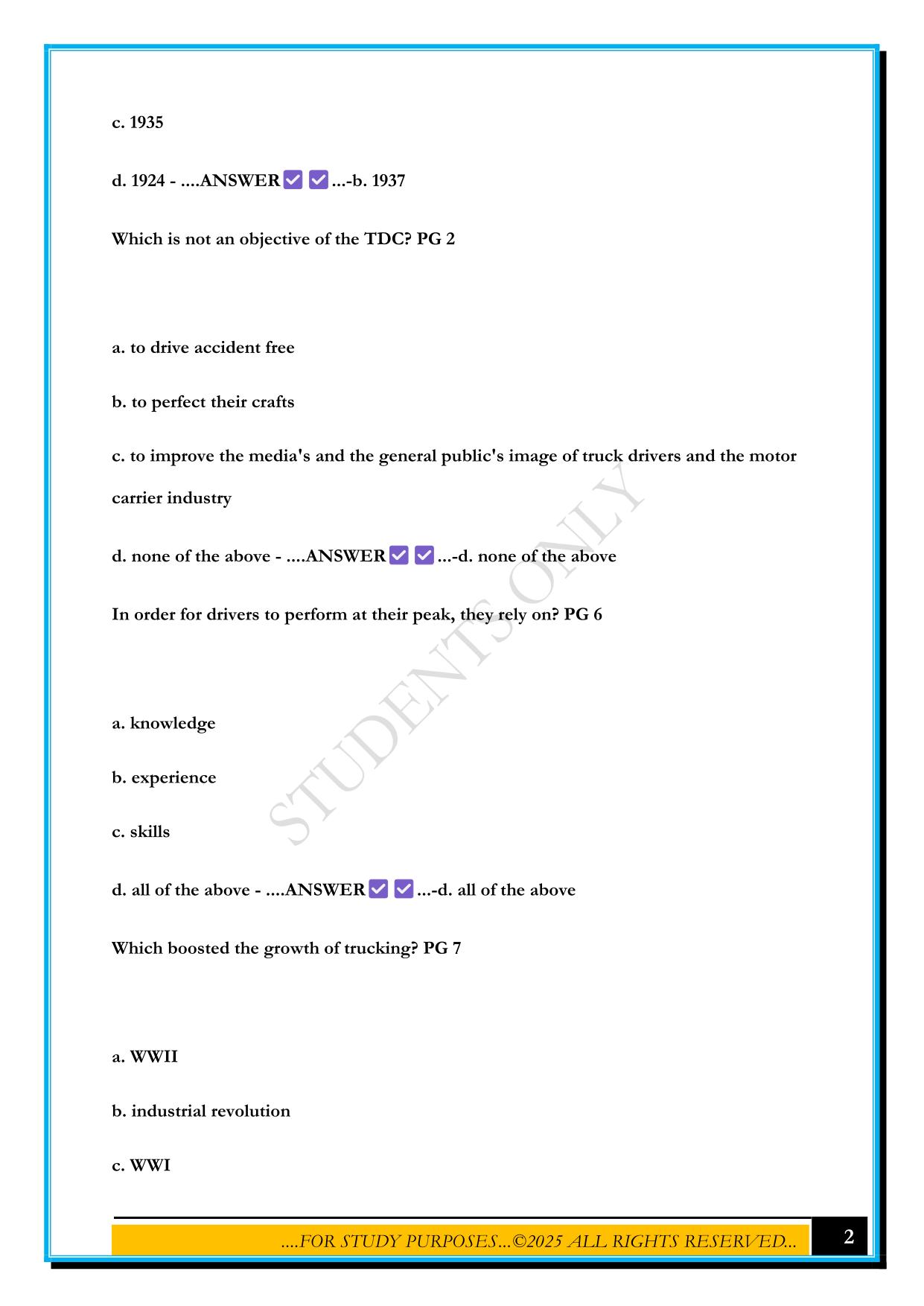 TRUCKING RODEO TEST 2025 QUESTIONS AND ANSWERS