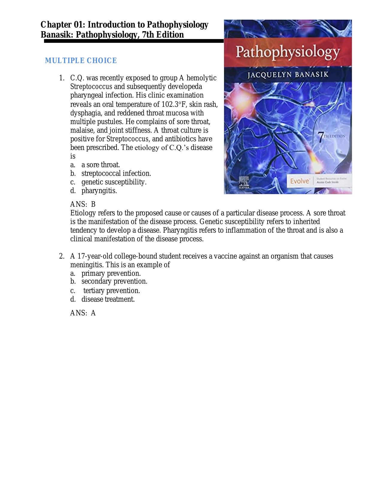 Testbank for Pathophysiology Exam MCQ with Correct Answers Chapter 1-54 Complete Guide | 100% Pass 