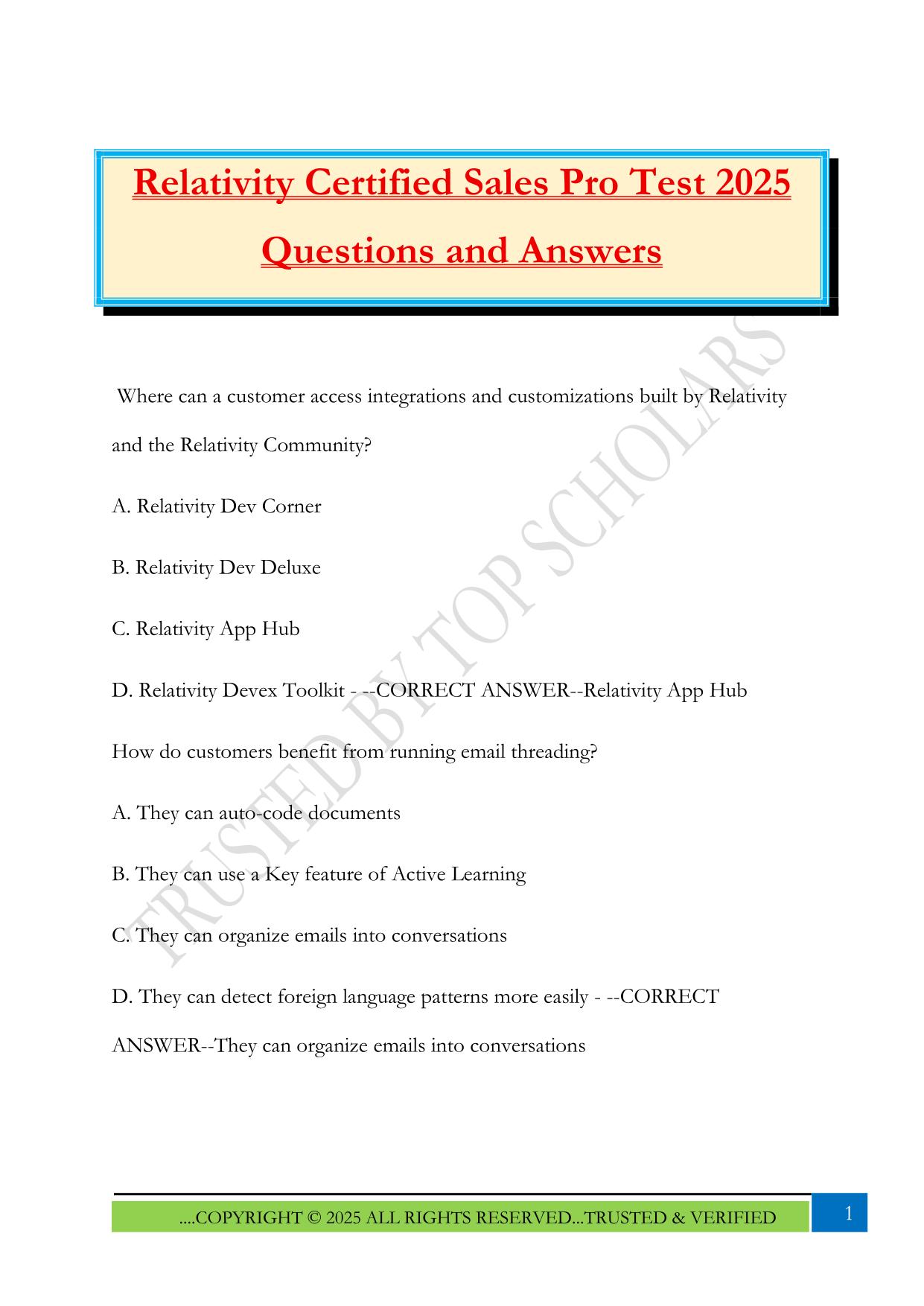 Relativity Certified Sales Pro Exam 2025 Questions and Answers