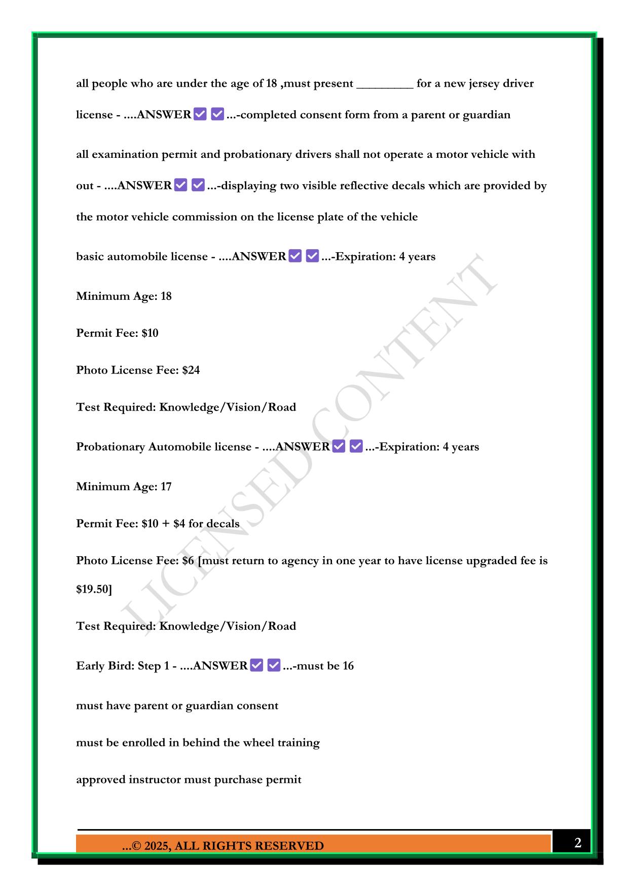NEW JERSEY DRIVERS PERMIT TEST QUESTIONS WITH CORRECT ANSWERS
