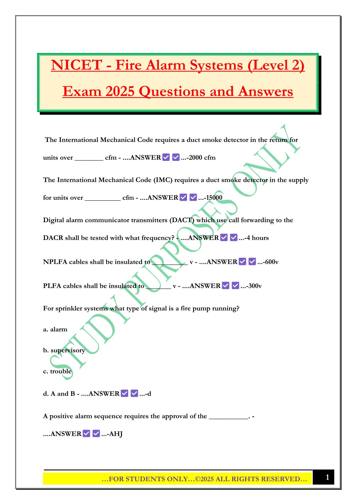 NICET - Fire Alarm Systems (Level 2) Exam 2025 Questions and Answers