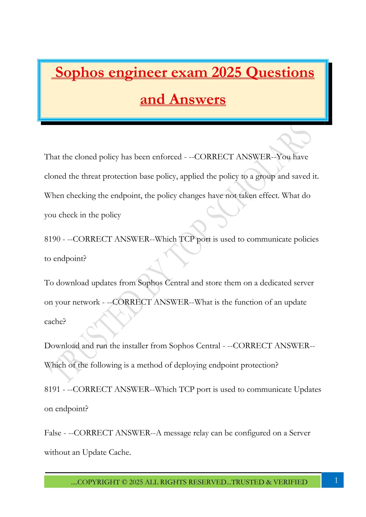 Sophos engineer exam 2025 Questions and Answers
