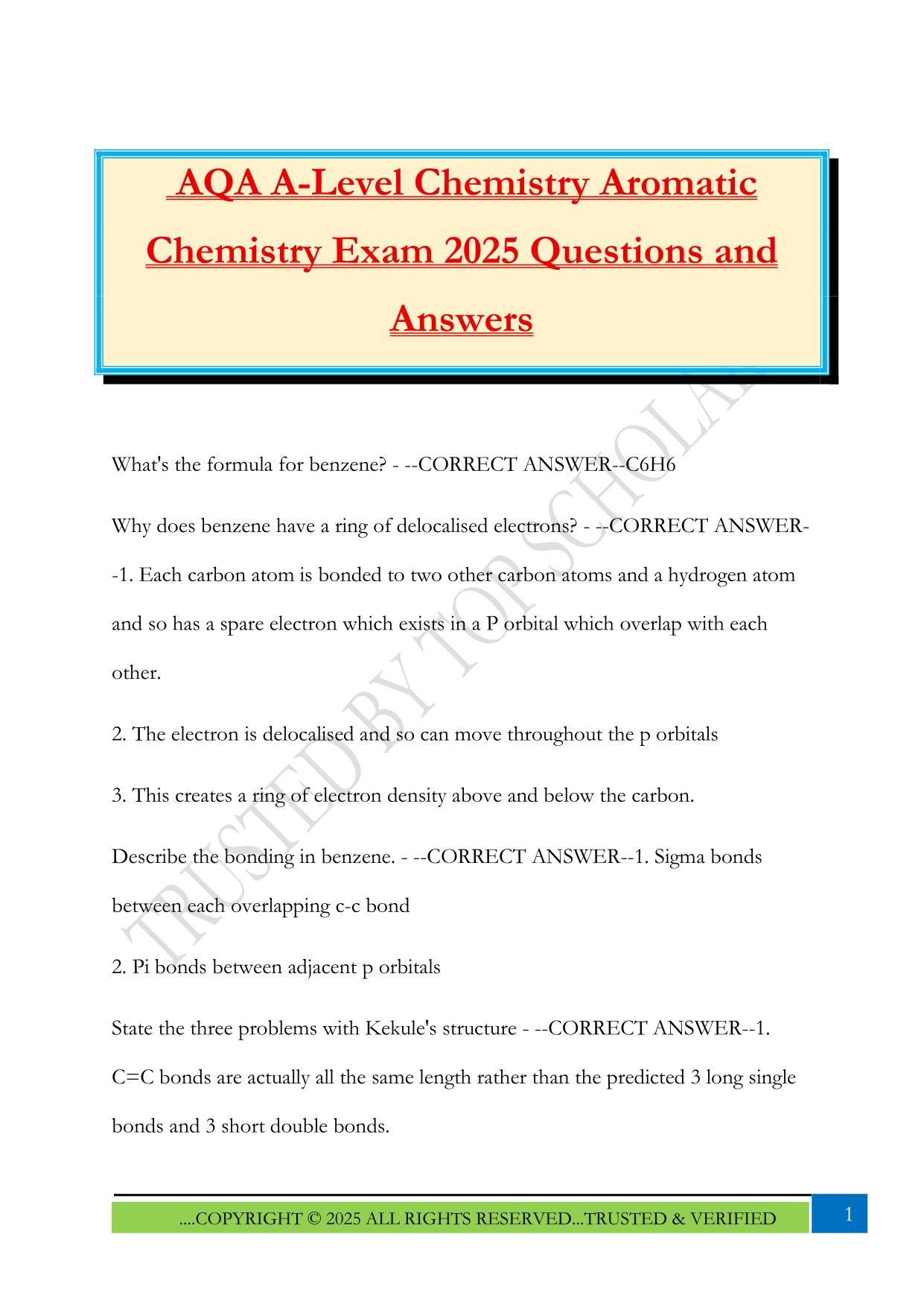 AQA A-Level Chemistry Aromatic Chemistry Exam 2025 Questions and Answers