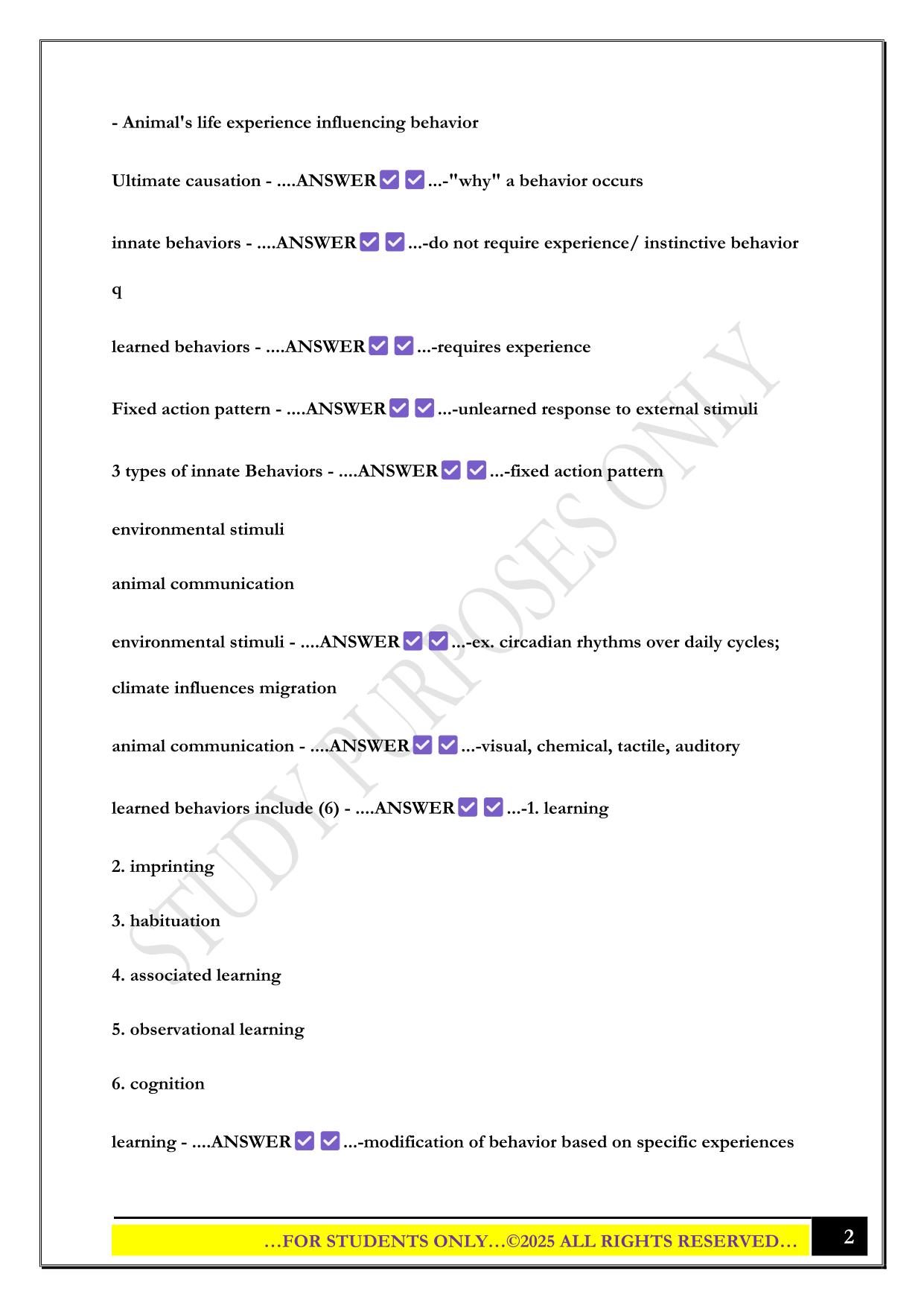 Bio100 exam 4 2025 Questions and Answers