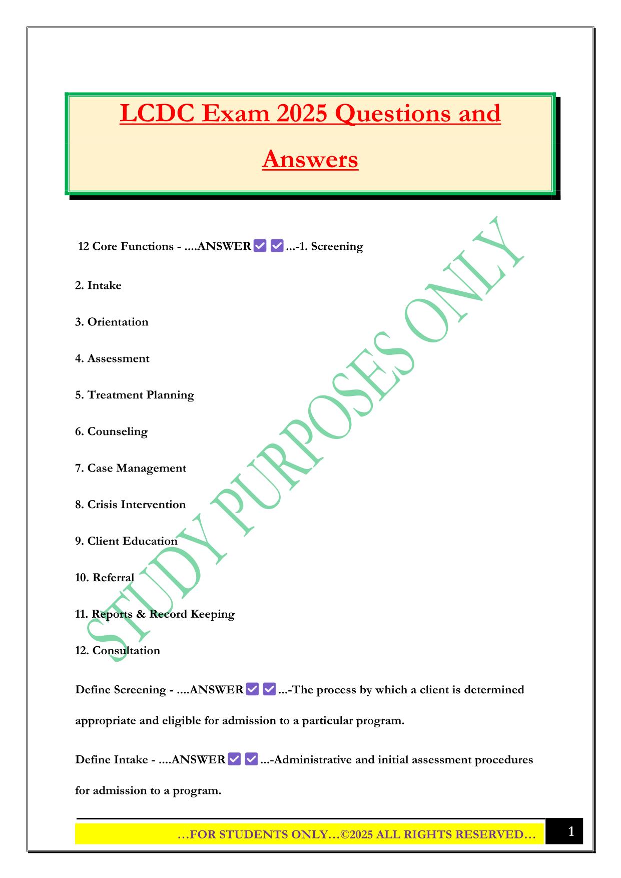 LCDC Exam 2025 Questions and Answers
