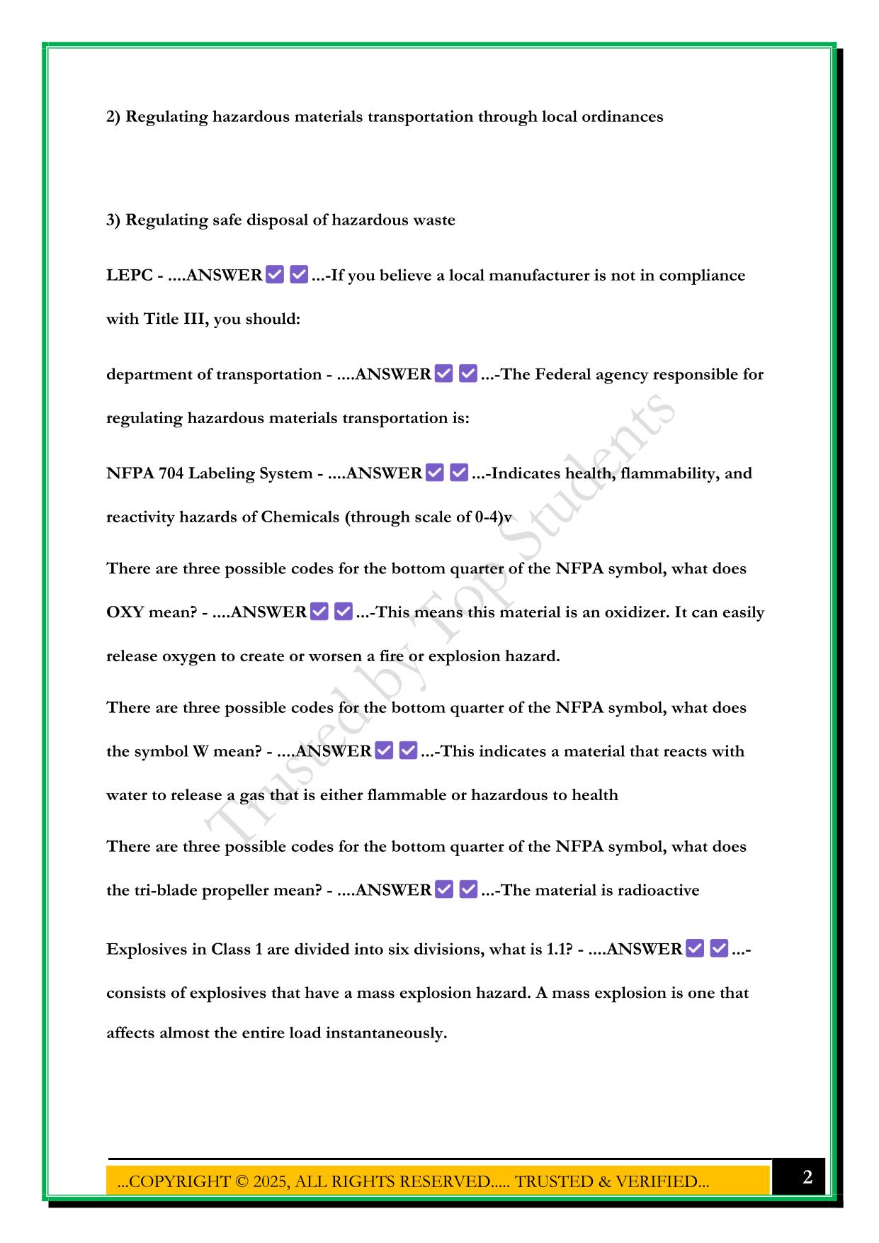IS-0005.A: AN INTRODUCTION TO HAZARDOUS MATERIALS EXAM 2025 QUESTIONS AND ANSWERS