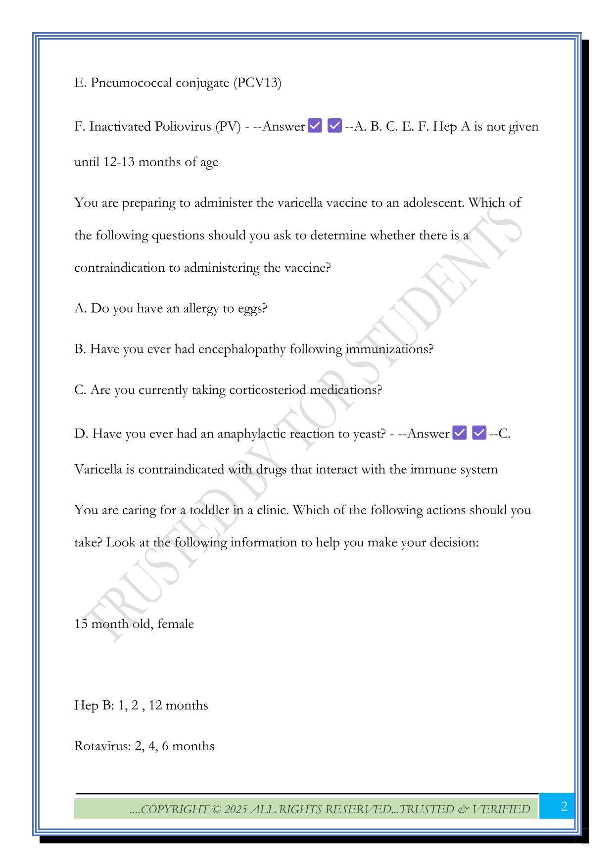 ATI Practice Questions PEDs Exam 1 2025 Questions and Answers