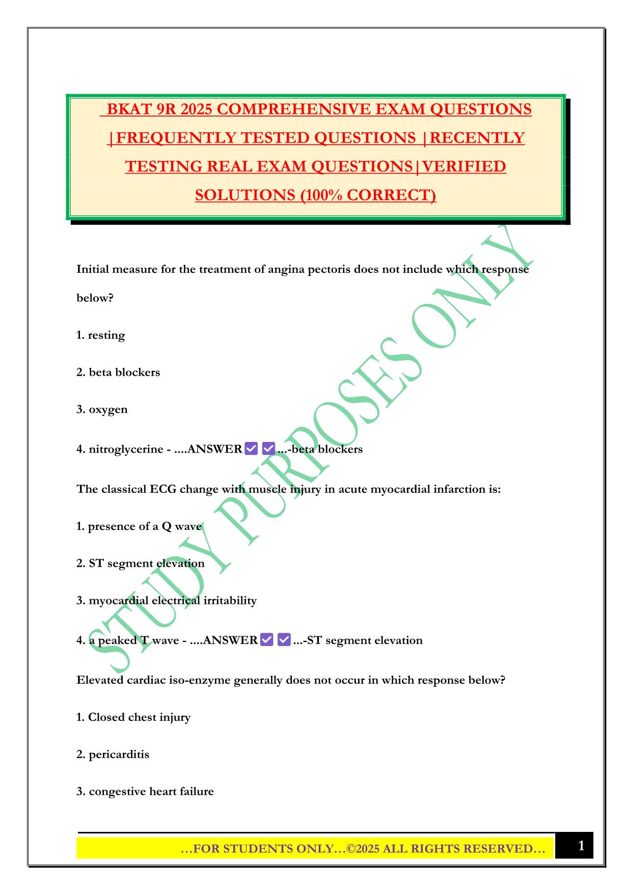 BKAT 9R 2025 COMPREHENSIVE EXAM QUESTIONS |FREQUENTLY TESTED QUESTIONS |RECENTLY TESTING REAL EXAM QUESTIONS|VERIFIED SOLUTIONS (100% CORRECT)