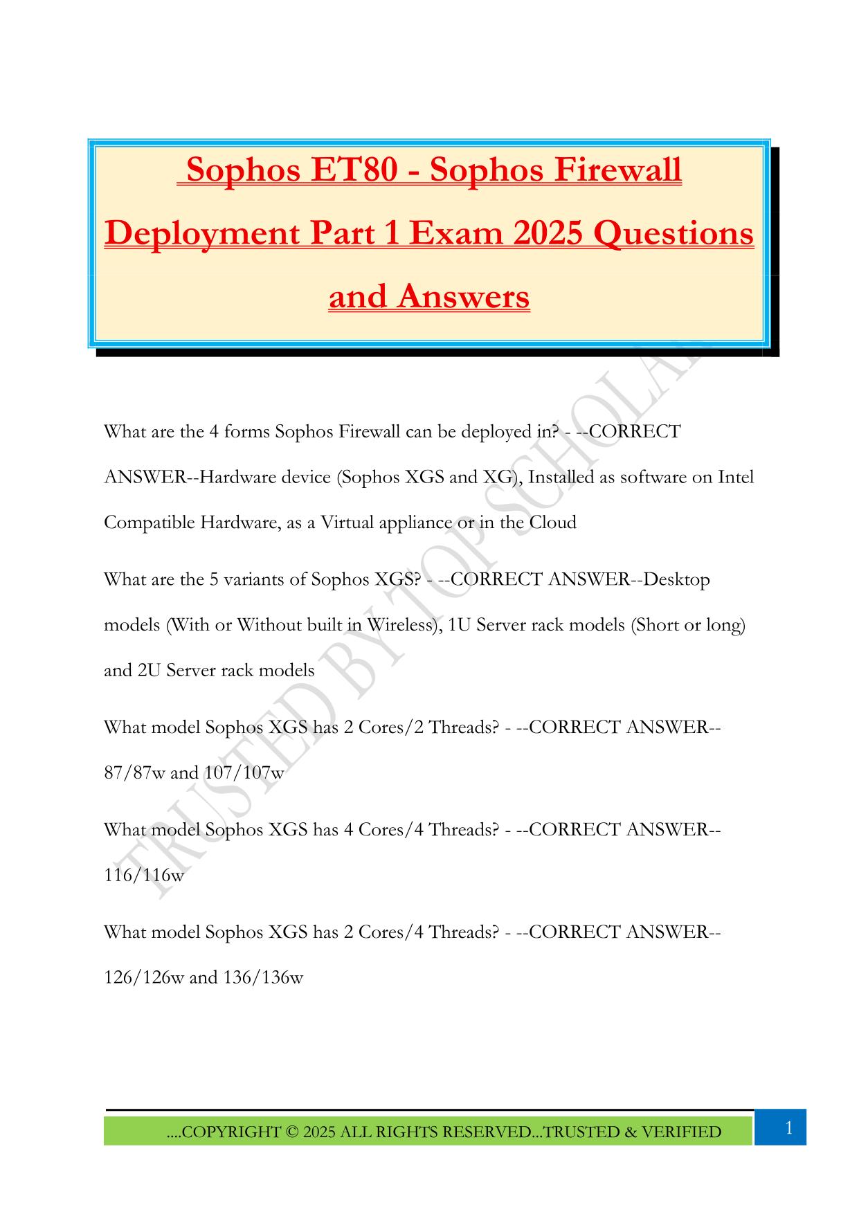 Sophos ET80 - Sophos Firewall Deployment Part 1 Exam 2025 Questions and Answers