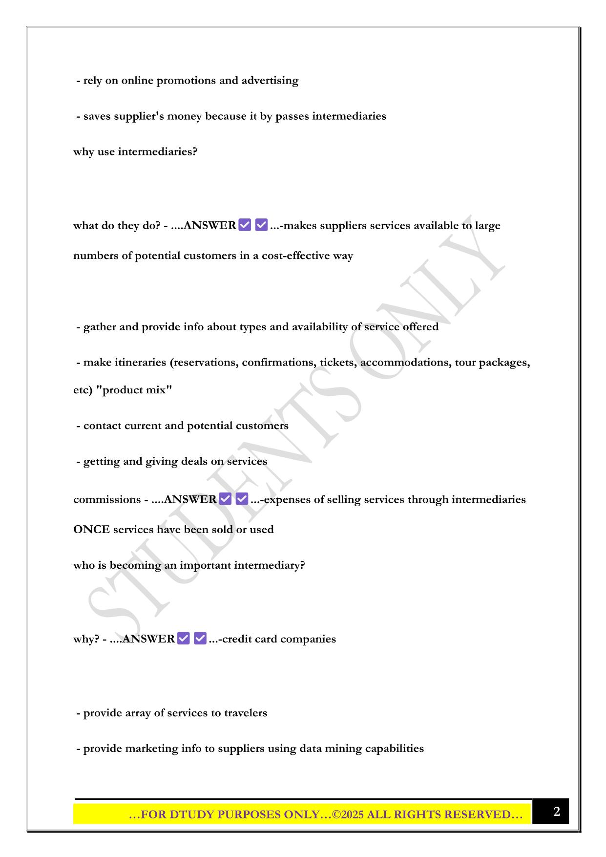 HTMT EXAM #2 (CHAPTER 4) - TRAVEL INTERMEDIARIES 2025 QUESTIONS AND ANSWERS