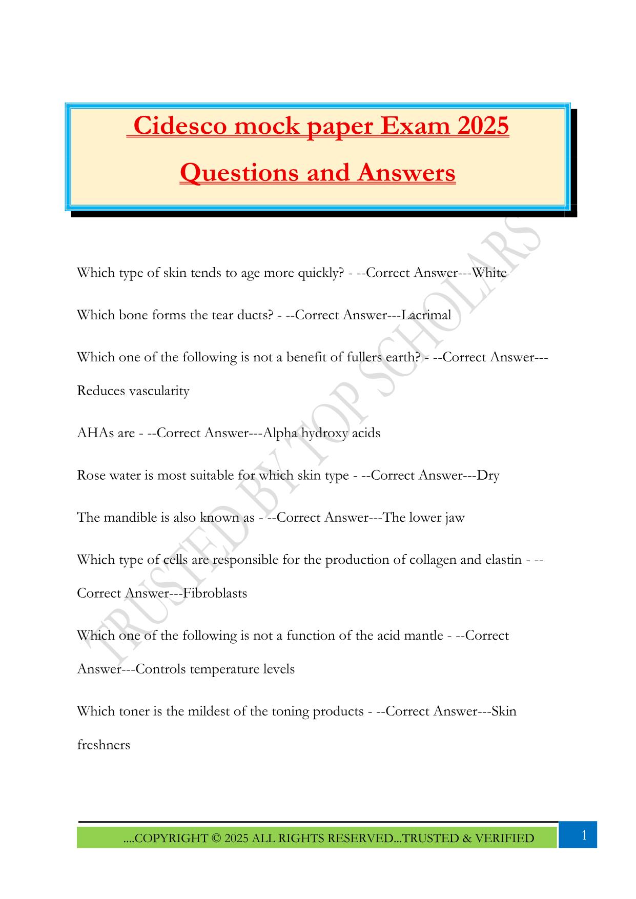 Cidesco mock paper Exam 2025 Questions and Answers