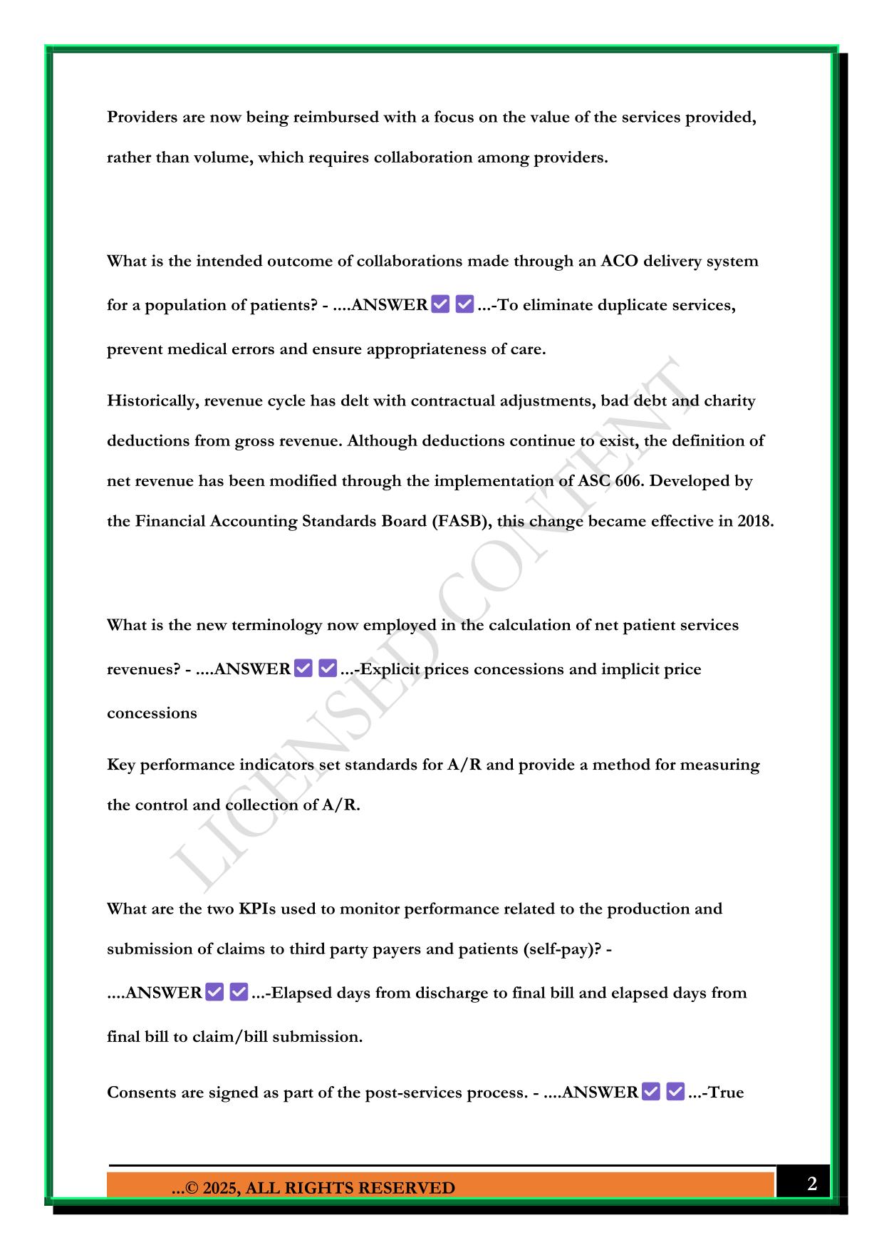 CERTIFIED REVENUE CYCLE REPRESENTATIVE - CRCR (2025) QUESTIONS AND ANSWERS