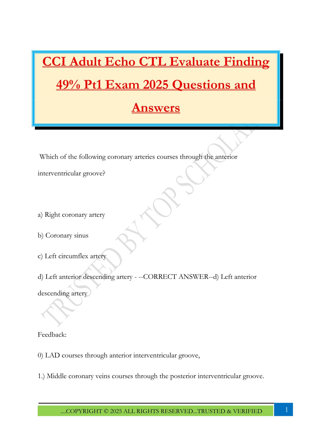 CCI Adult Echo CTL Evaluate Finding 49% Pt1 Exam 2025 Questions and Answers