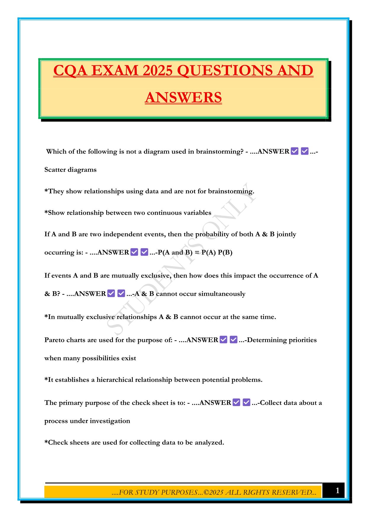 CQE Bundled Exams 2025/2026 |Questions and Answers |100% Pass
