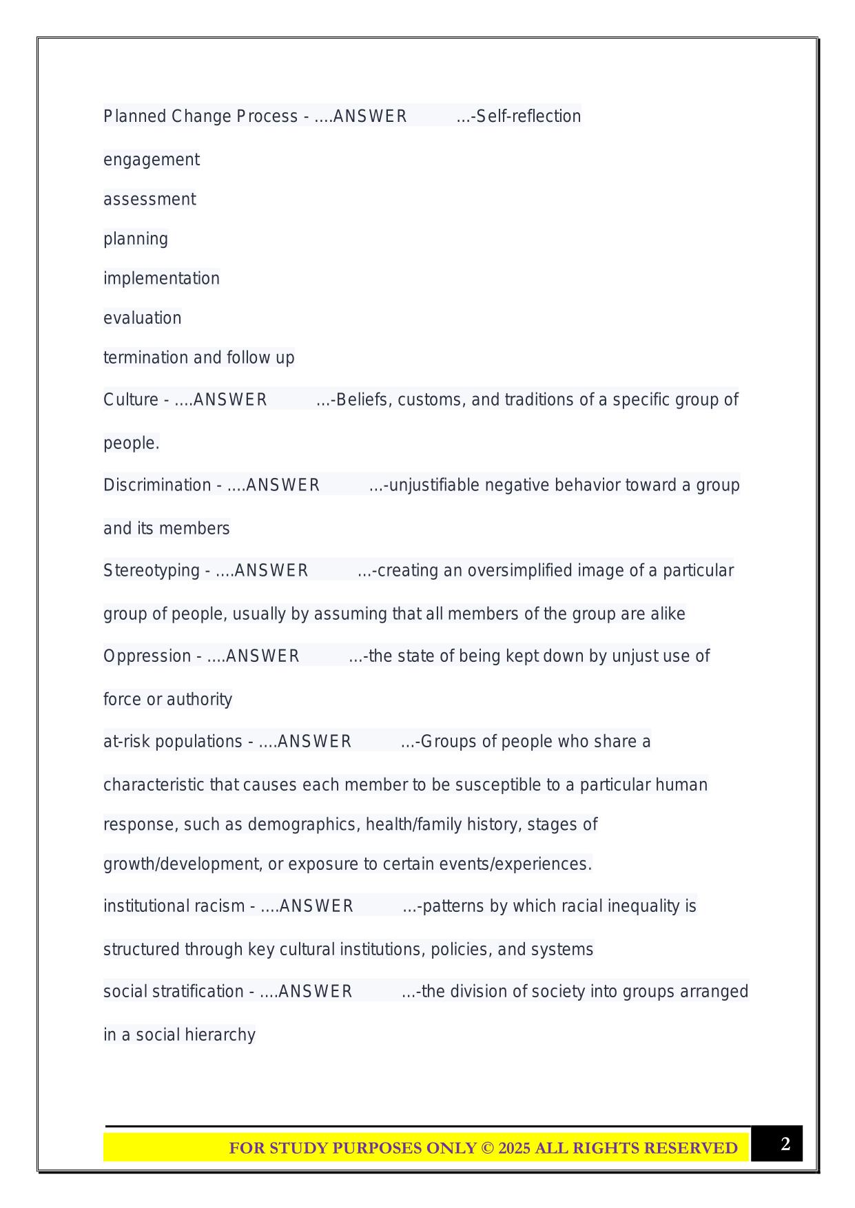 MSW Comprehensive Exam 2025 Questions and Answers