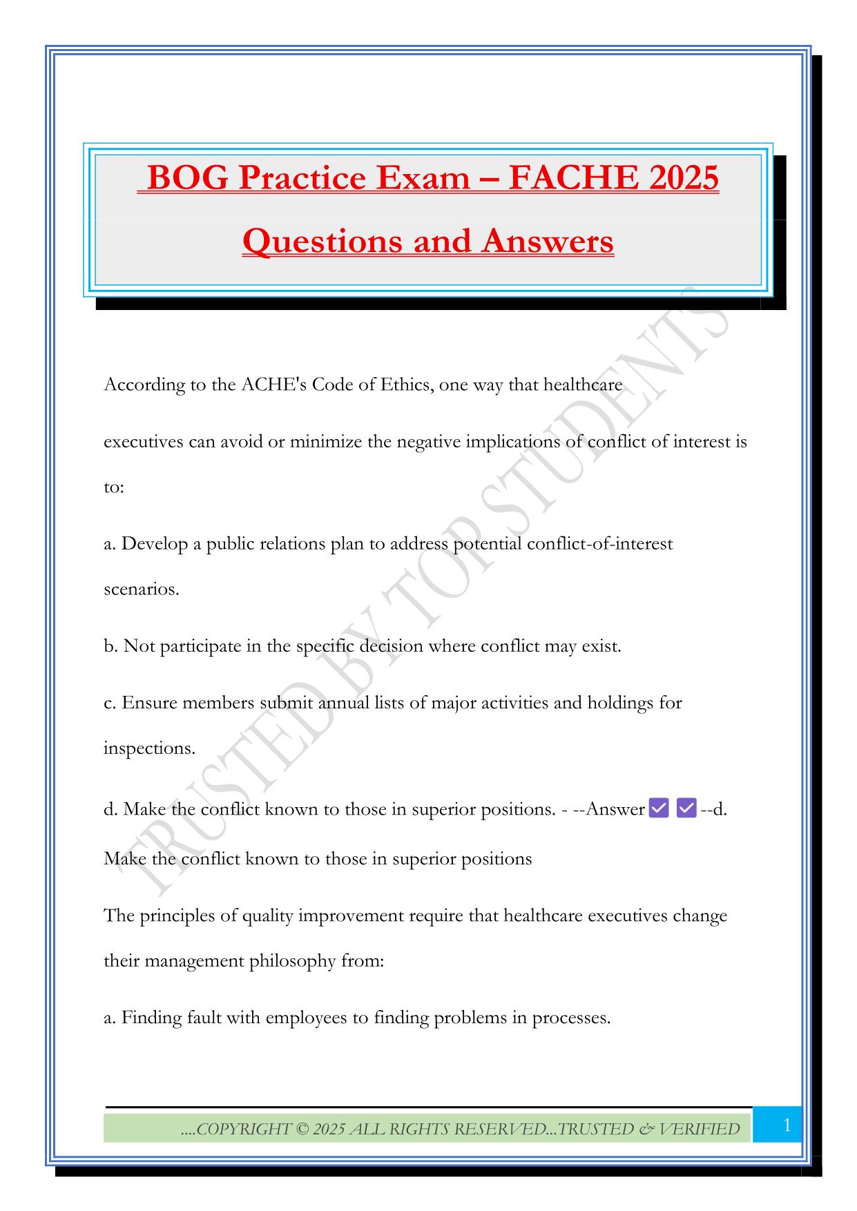 BOG Practice Exam – FACHE 2025 Questions and Answers
