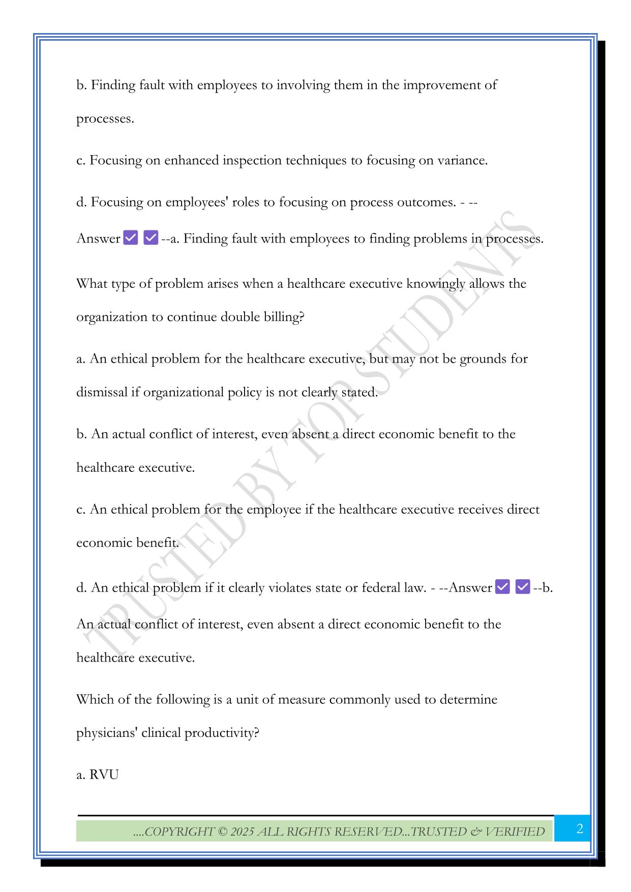 BOG Practice Exam – FACHE 2025 Questions and Answers