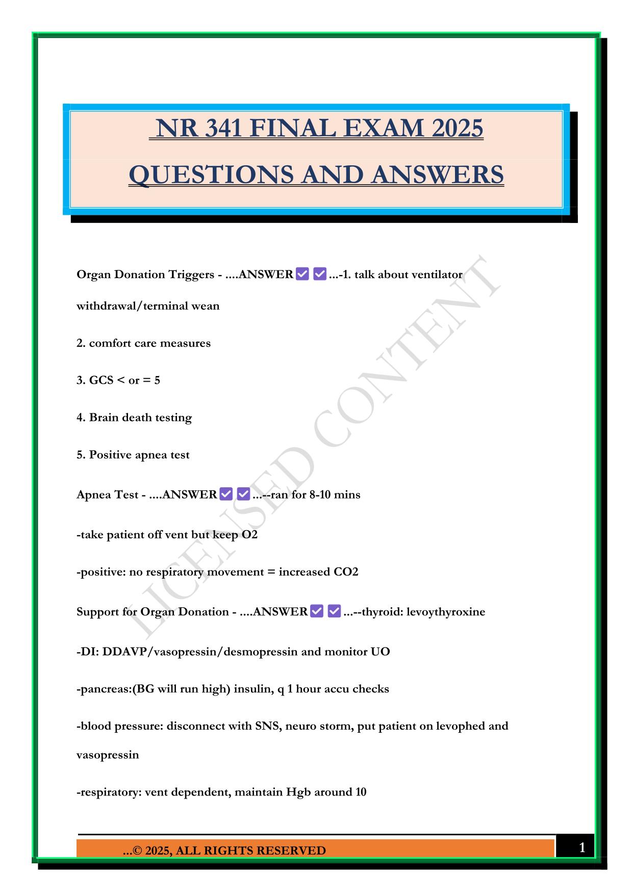 NR 341 FINAL EXAM 2025 QUESTIONS AND ANSWERS