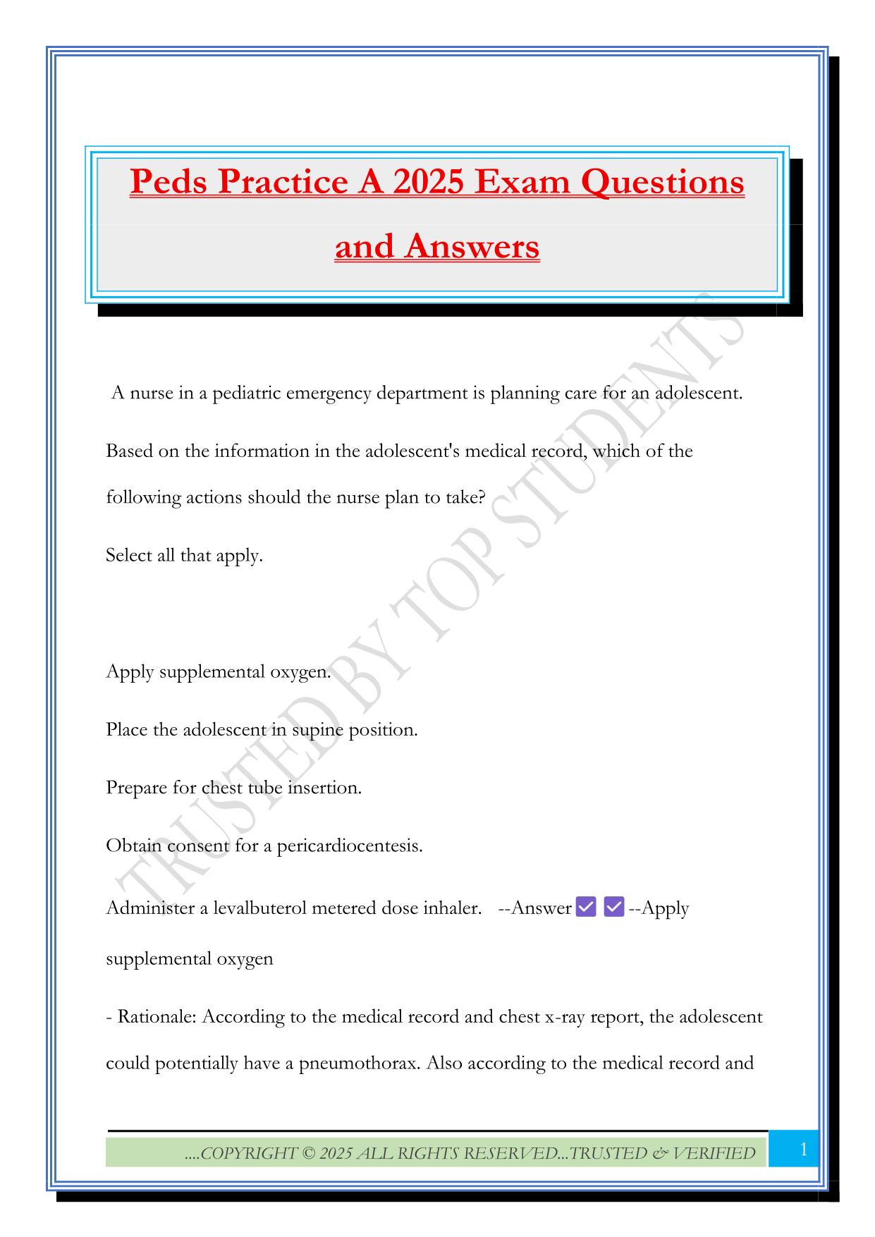 Peds Practice A 2025 Exam Questions and Answers