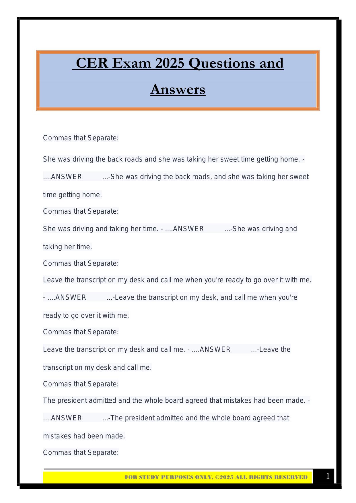 CER Exam 2025 Questions and Answers