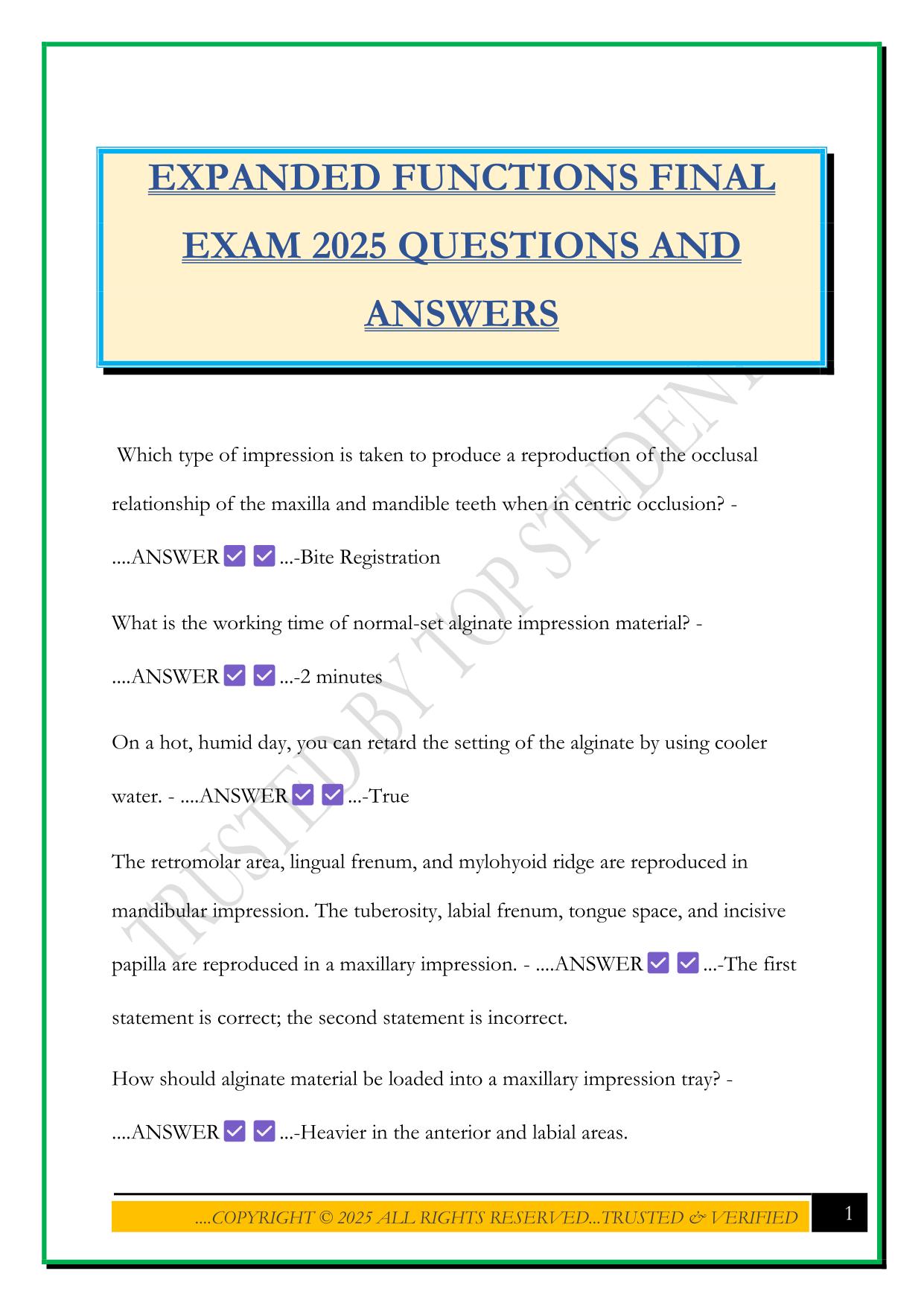 EXPANDED FUNCTIONS FINAL EXAM 2025 QUESTIONS AND ANSWERS