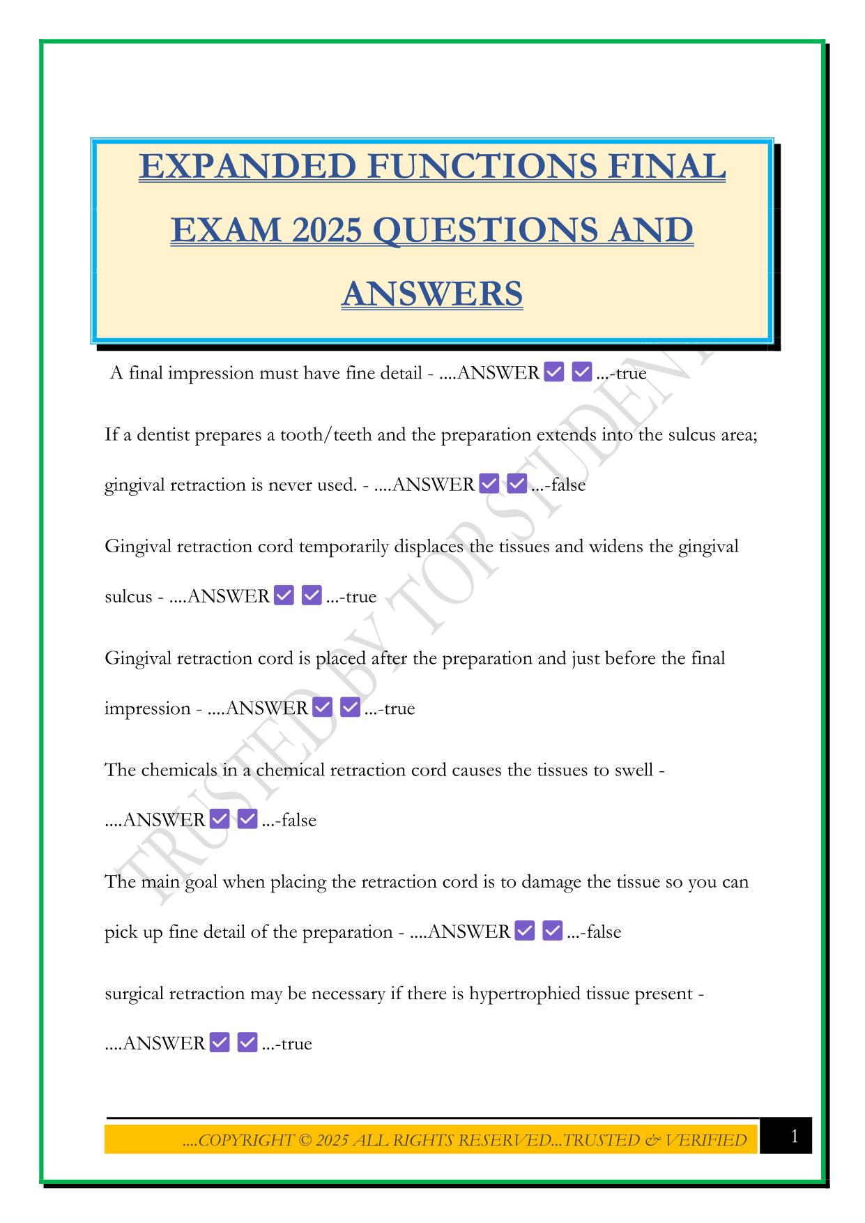 EXPANDED FUNCTIONS FINAL EXAM 2025 QUESTIONS AND ANSWERS