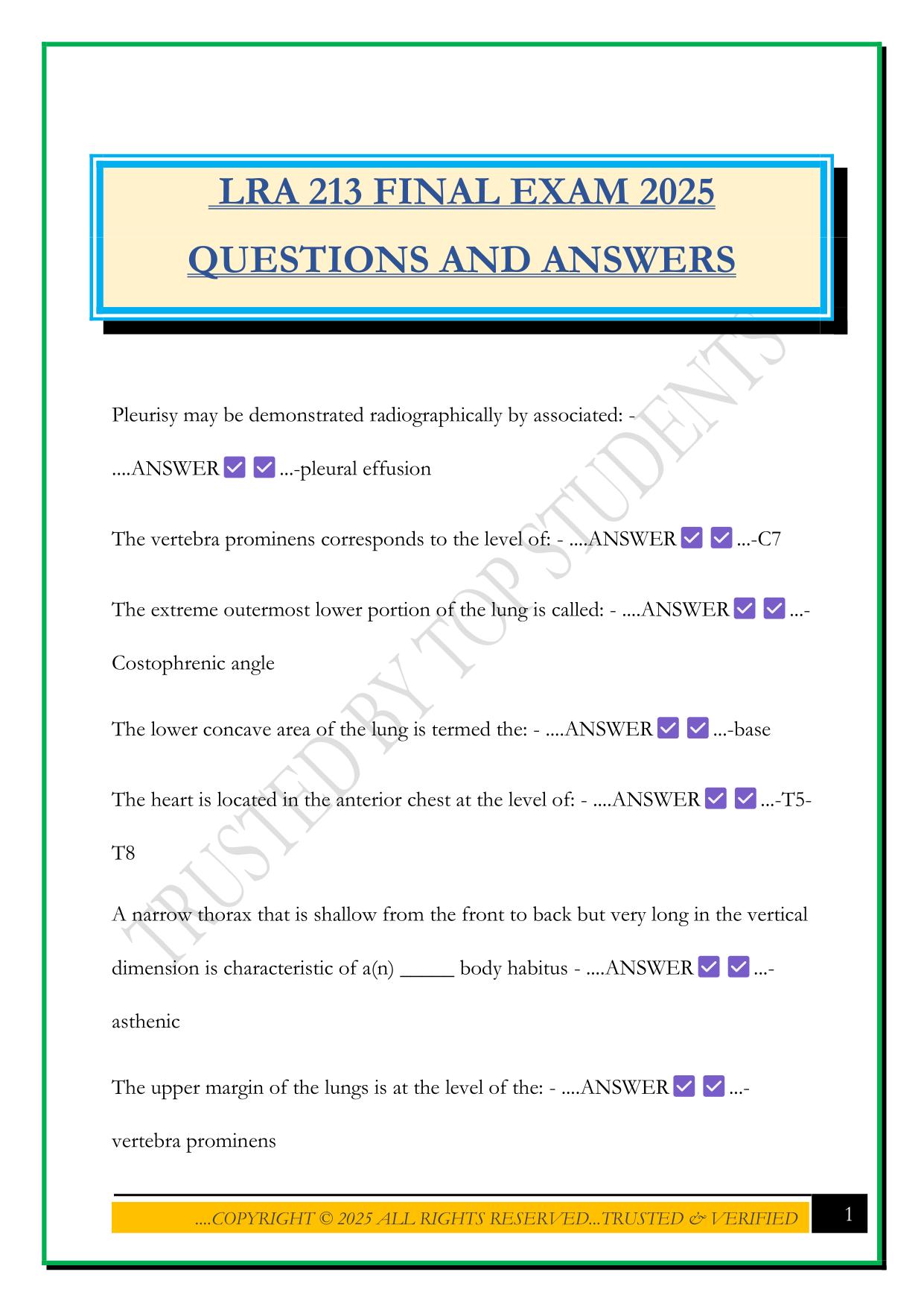 LRA 213 FINAL EXAM 2025 QUESTIONS AND ANSWERS