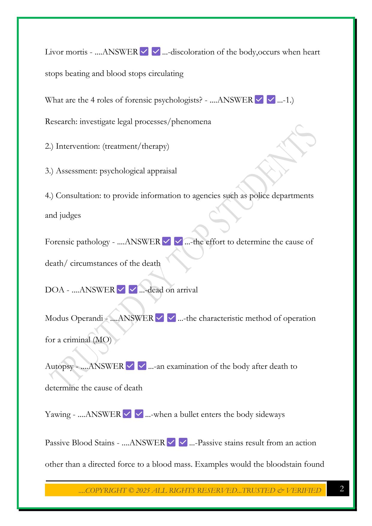HOSA FORENSIC MEDICINE 2025 EXAM QUESTIONS AND ANSWERS