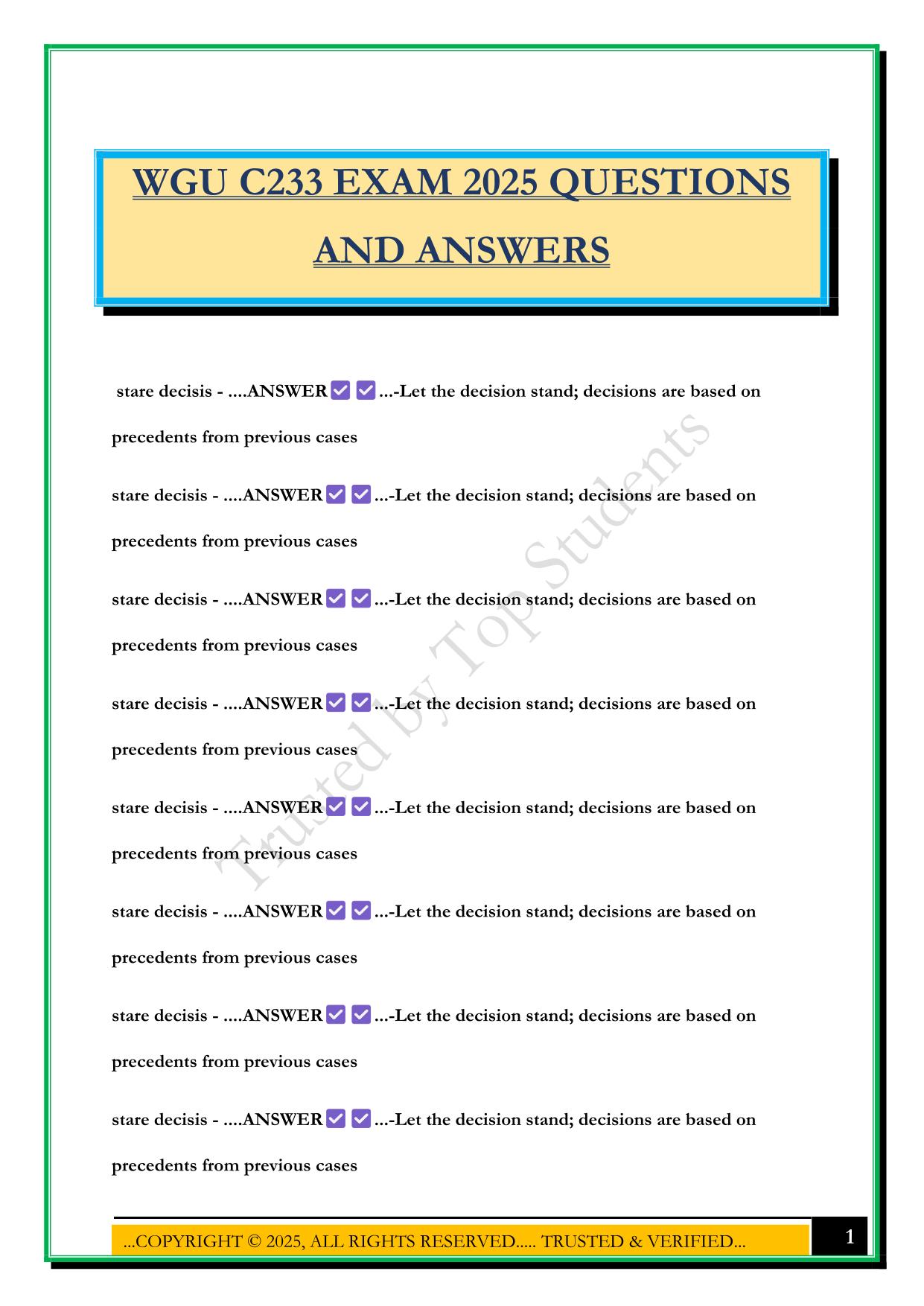 WGU C233 EXAM 2025 QUESTIONS AND ANSWERS